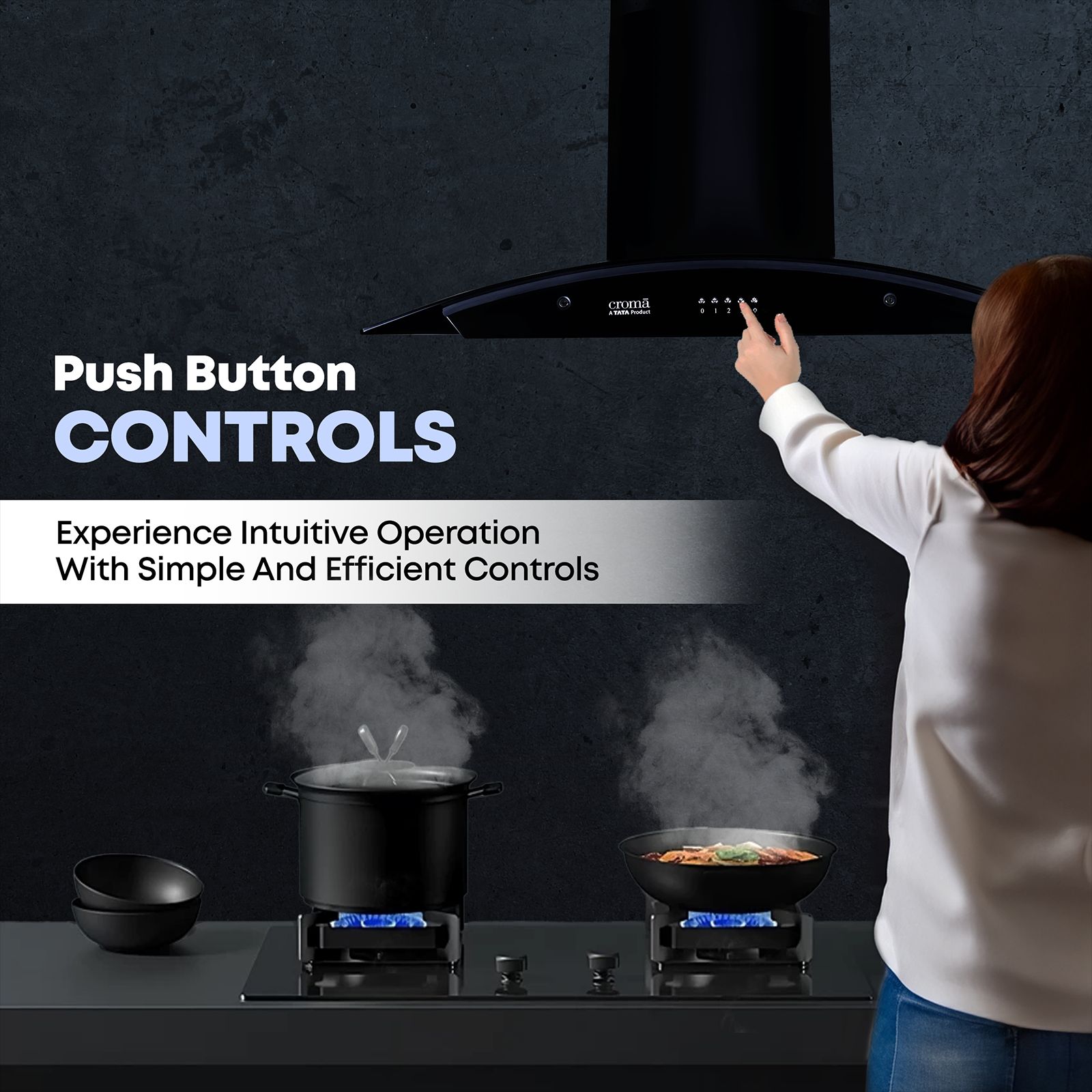 Croma Advencio 90cm 1300m3/hr Ducted Wall Mounted Chimney with Push Button Control (Black)_4