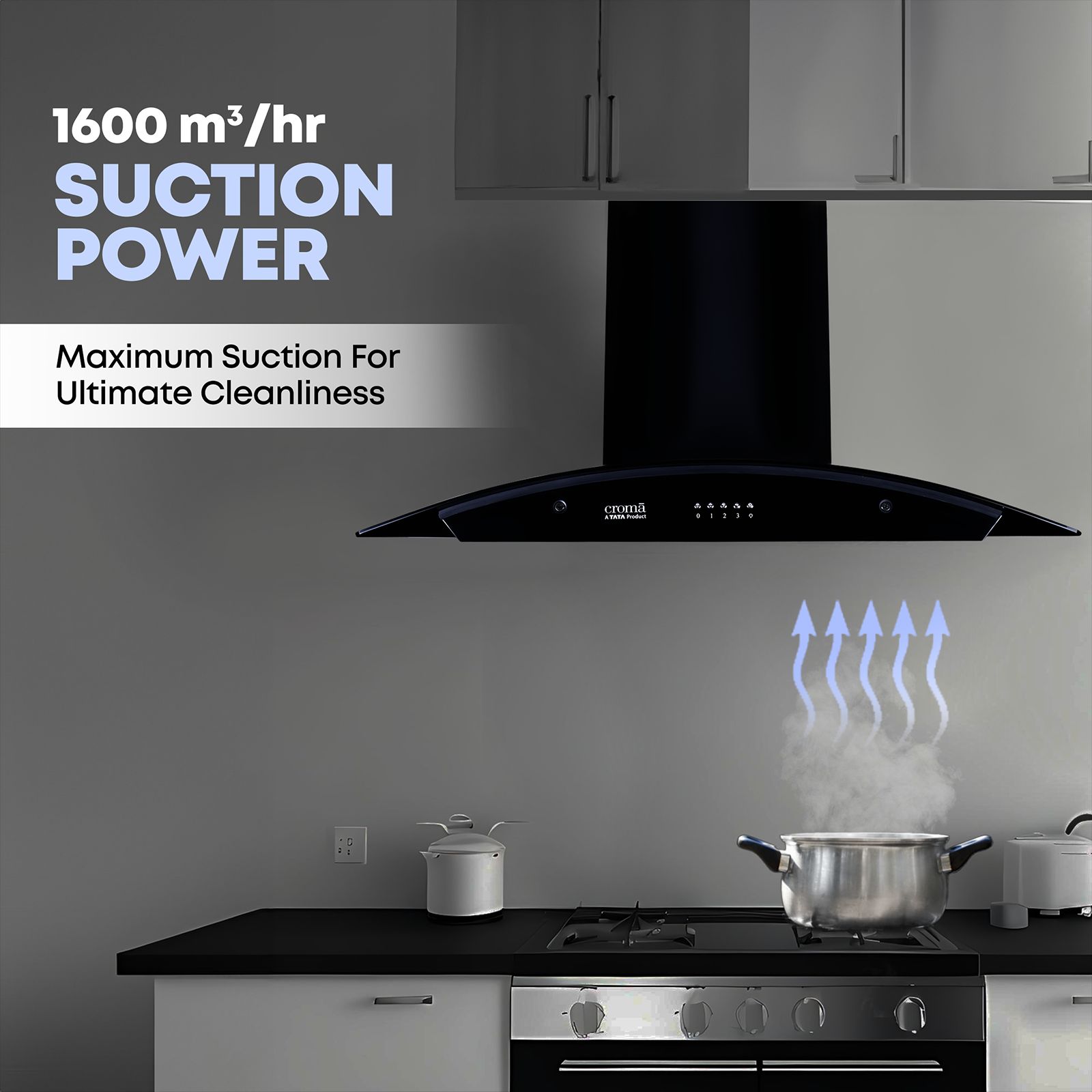 Croma Advencio 90cm 1300m3/hr Ducted Wall Mounted Chimney with Push Button Control (Black)_6