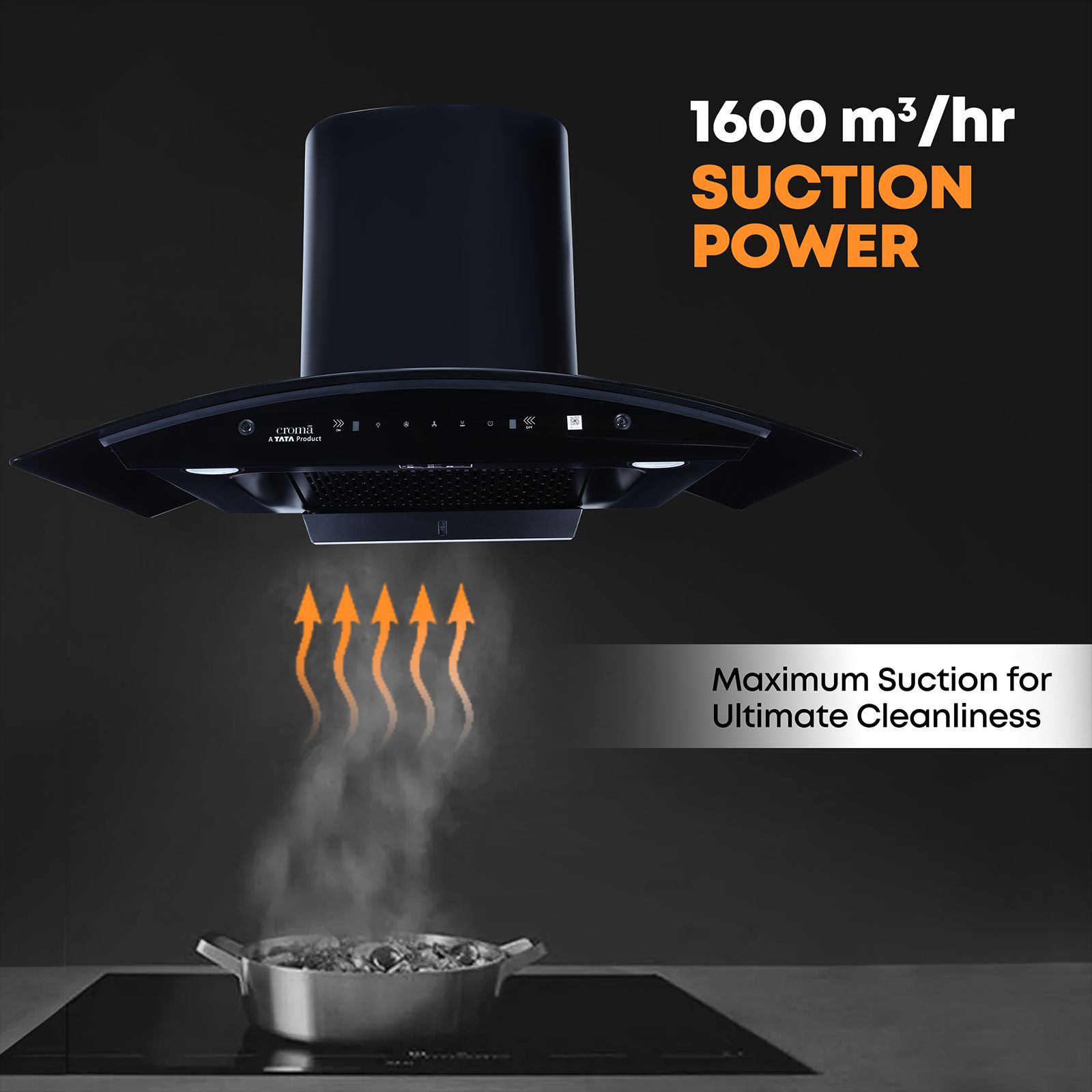 Croma 90cm 1300m3/hr Ducted Auto Clean Wall Mounted Chimney with Touch & Gesture Control (Black)_9