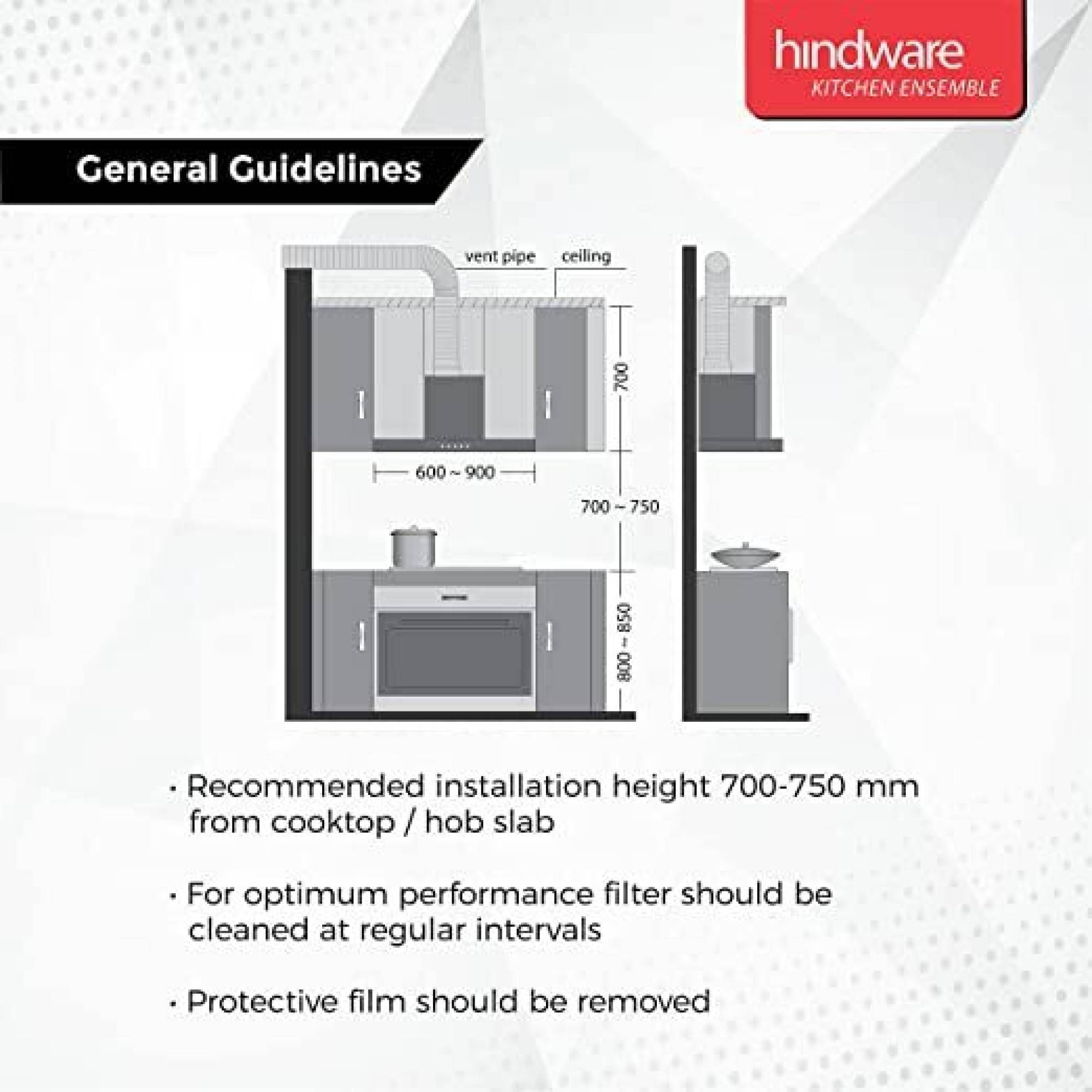 hindware Myra 60cm 1000m3/hr Ducted Auto Clean Wall Mounted Chimney with Push Button Control (Black) hindware Myra 60cm 1000m3/hr Ducted Auto Clean Wall Mounted Chimney with Push Button Control (Black)_7