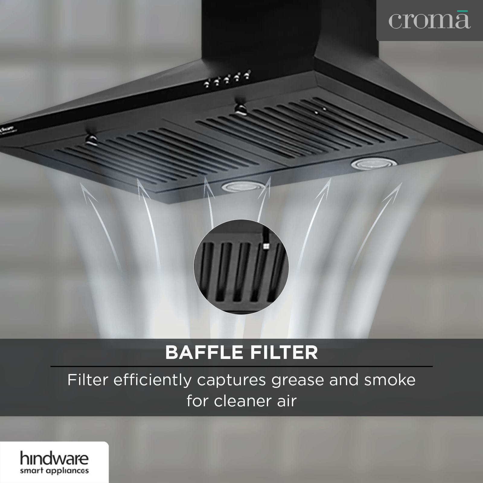 hindware Myra 60cm 1000m3/hr Ducted Auto Clean Wall Mounted Chimney with Push Button Control (Black) hindware Myra 60cm 1000m3/hr Ducted Auto Clean Wall Mounted Chimney with Push Button Control (Black)_14