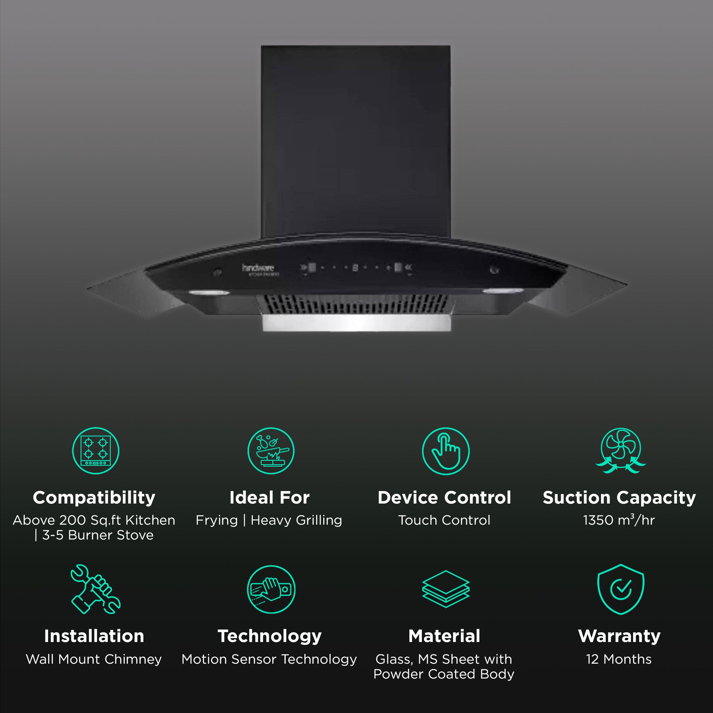 hindware Celesia 90cm 1500m3/hr Ducted Auto Clean Wall Mounted Chimney with Touch Control (Black)_3