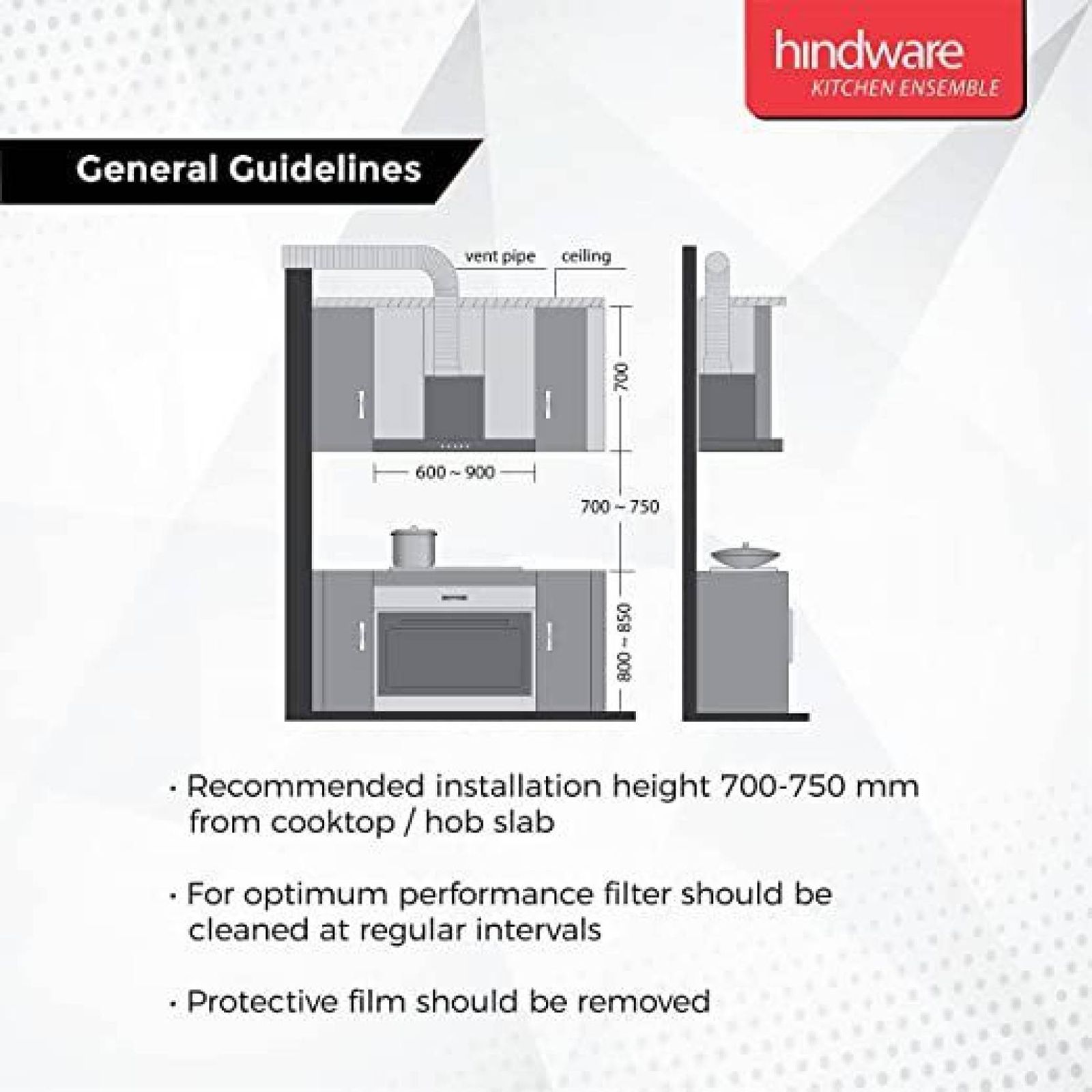 hindware Divina 60cm 1200m3/hr Ducted Auto Clean Wall Mounted Chimney with Motion Sensor (Black) hindware Divina 60cm 1200m3/hr Ducted Auto Clean Wall Mounted Chimney with Motion Sensor (Black)_8