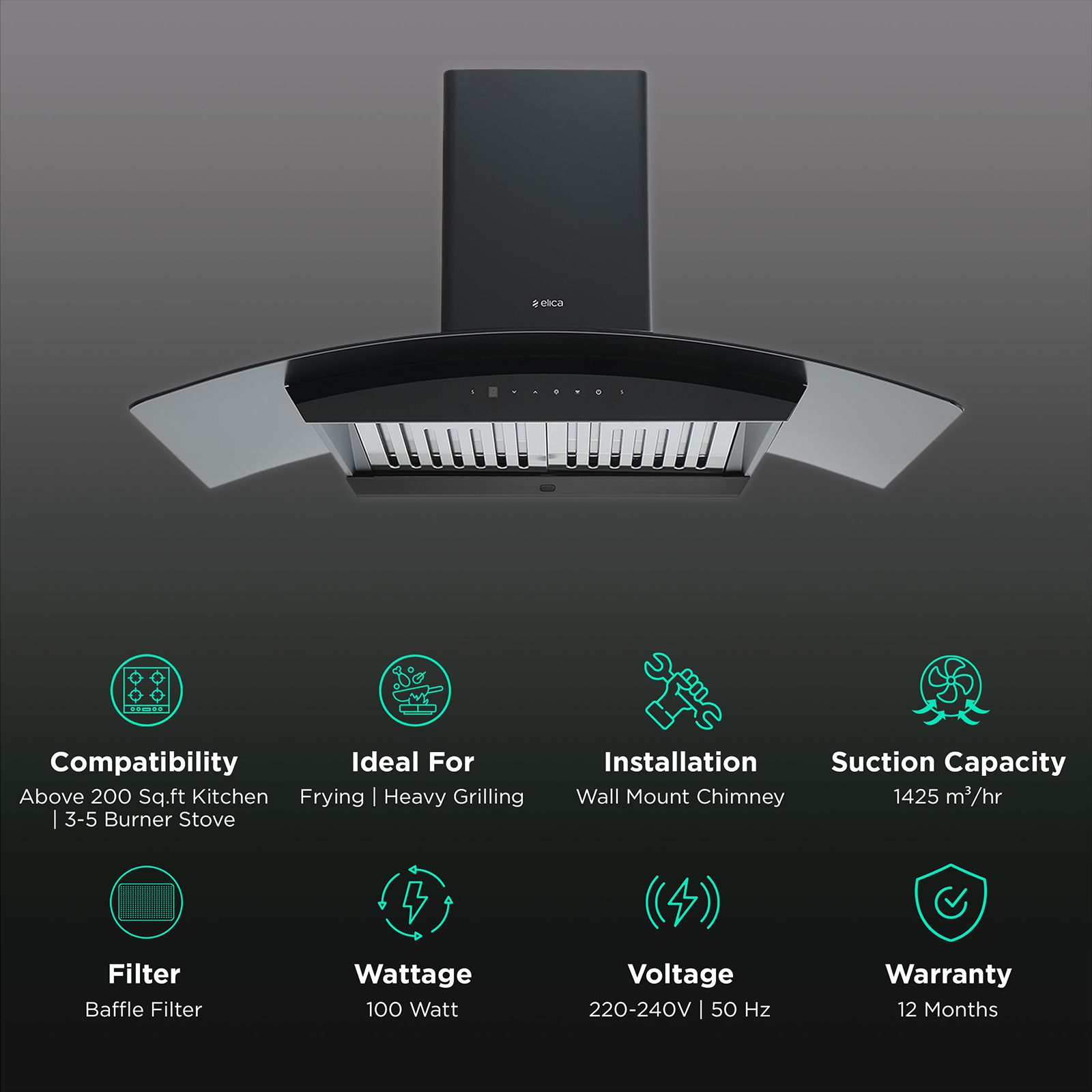 elica WDAT HAC 90 MS BLDC NERO 90cm 1425m3/hr Ducted Wall Mounted Chimney (Black)_3