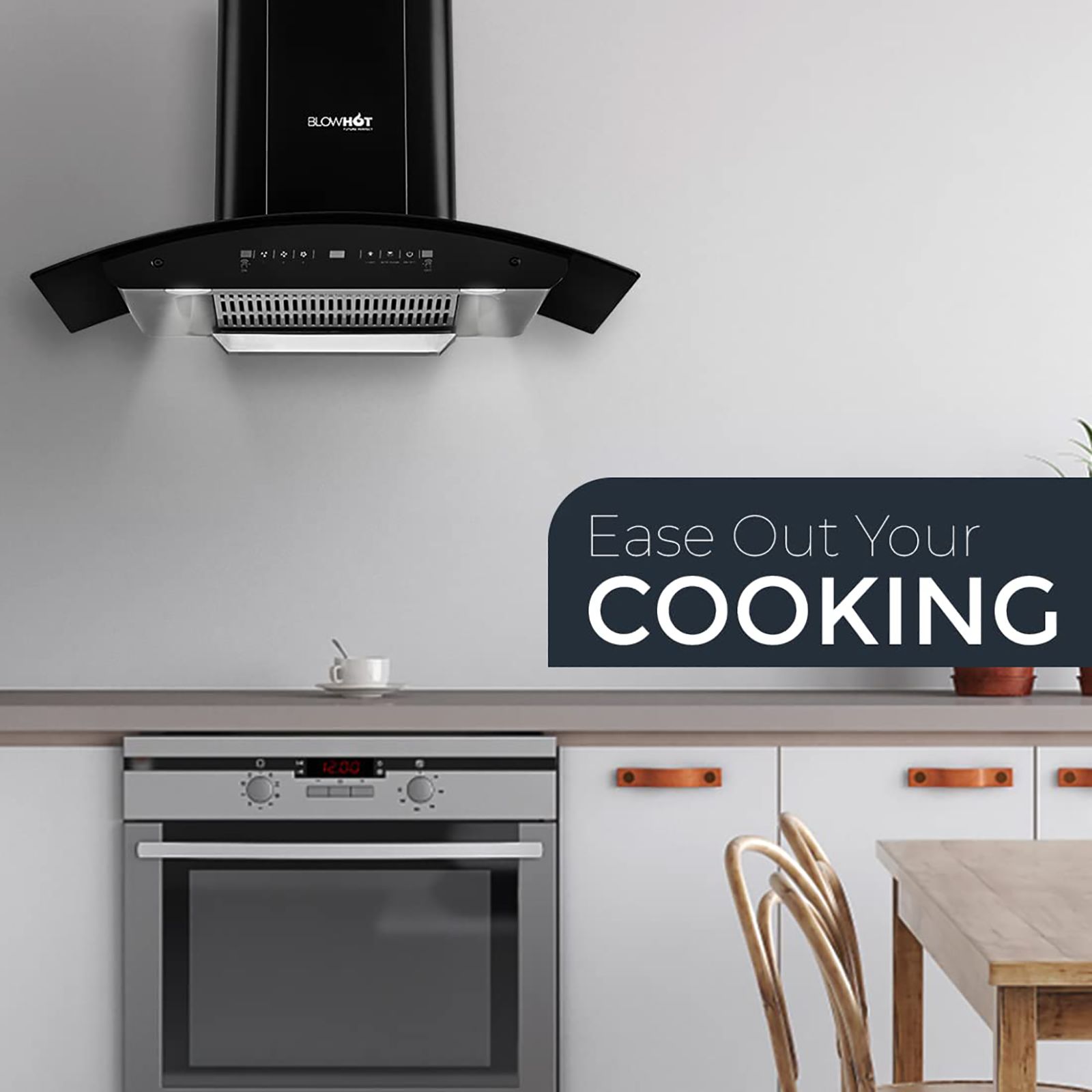 BLOWHOT Evana L BAC MS 90cm 1200m3/hr Ducted Auto Clean Wall Mounted Chimney with Motion Sensor (Matt Black)_9