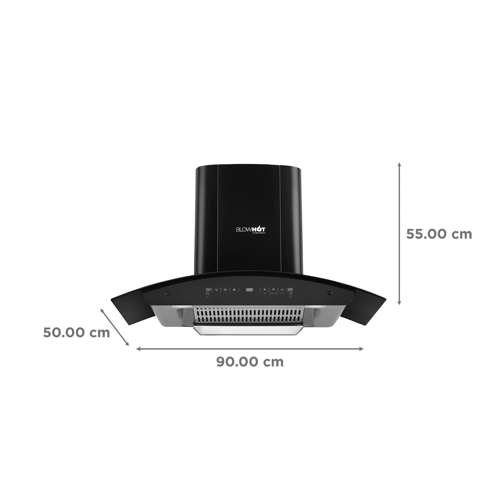 BLOWHOT Evana L BAC MS 90cm 1200m3/hr Ducted Auto Clean Wall Mounted Chimney with Motion Sensor (Matt Black)_2