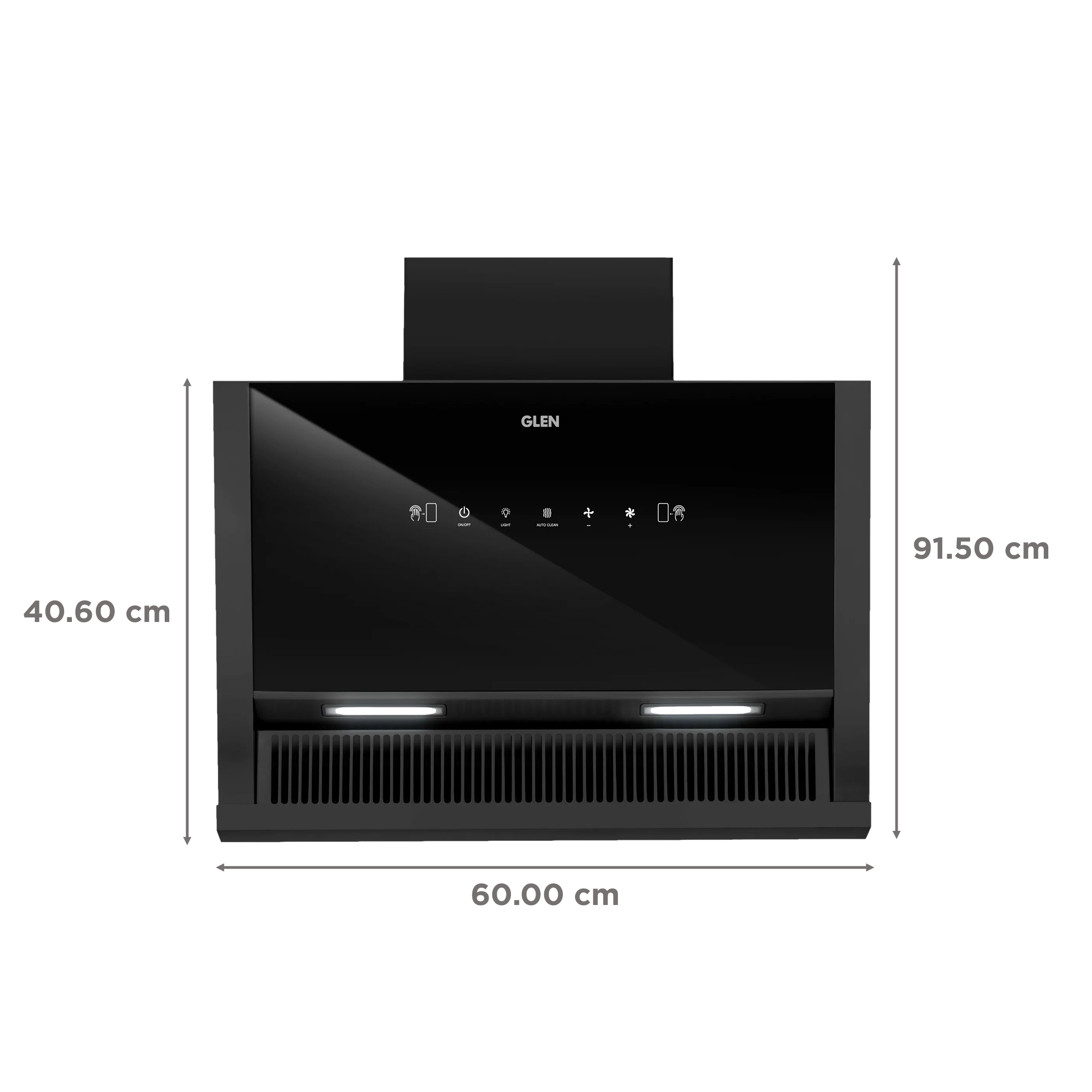 GLEN 6072 SX BL MS 60cm 1200m3/hr Ducted Auto Clean Wall Mounted Chimney with Touch Control Panel (Black)_2