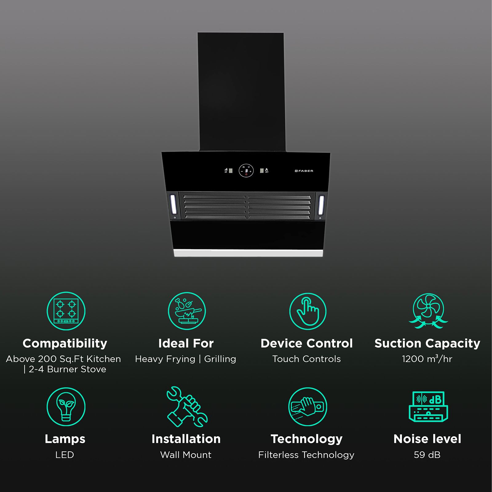 FABER Hood Vertigo 60cm 1200m3/hr Ducted Auto Clean Wall Mounted Chimney with Filterless Technology (Black) FABER Hood Vertigo 60cm 1200m3/hr Ducted Auto Clean Wall Mounted Chimney with Filterless Technology (Black)_3
