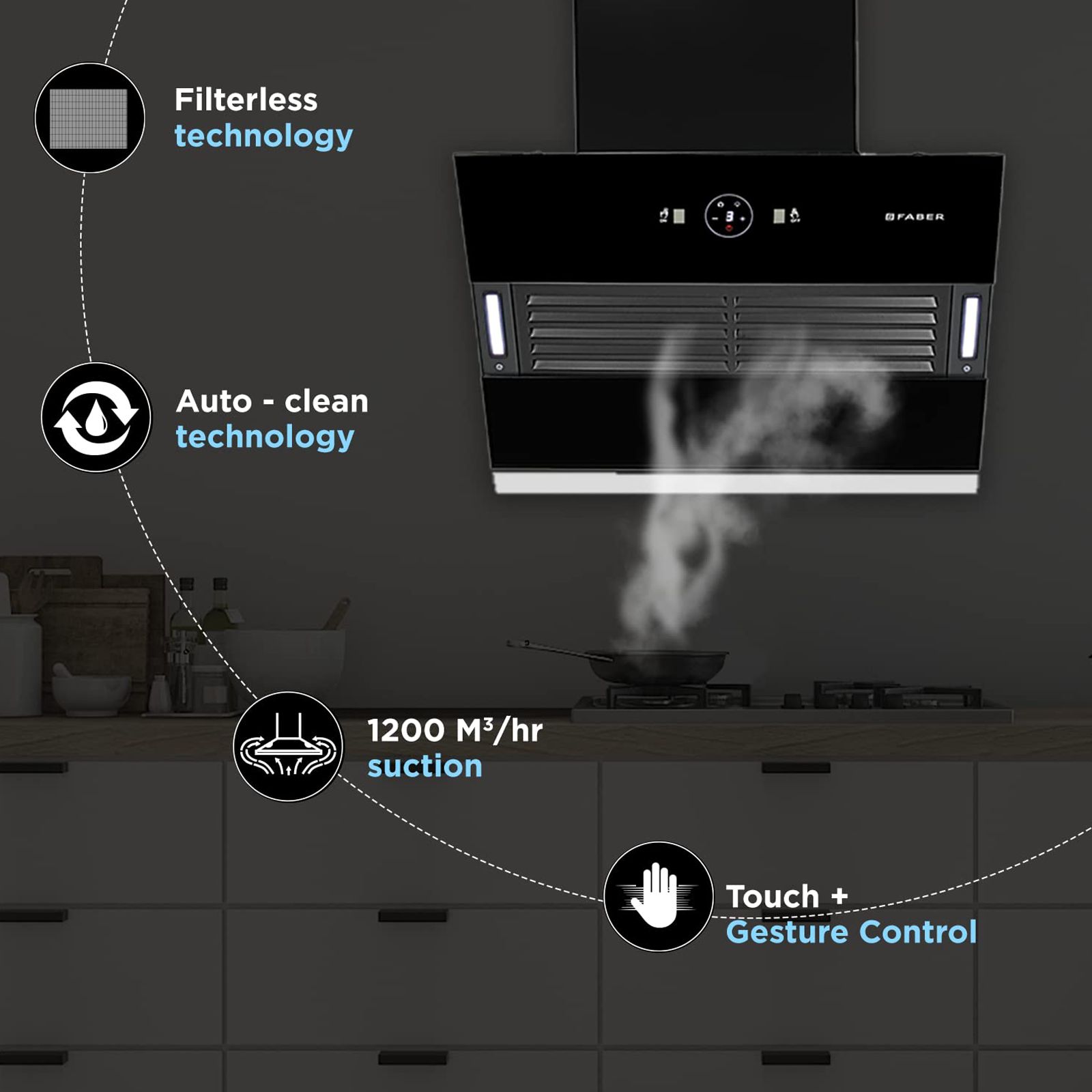 FABER Hood Vertigo 60cm 1200m3/hr Ducted Auto Clean Wall Mounted Chimney with Filterless Technology (Black) FABER Hood Vertigo 60cm 1200m3/hr Ducted Auto Clean Wall Mounted Chimney with Filterless Technology (Black)_7