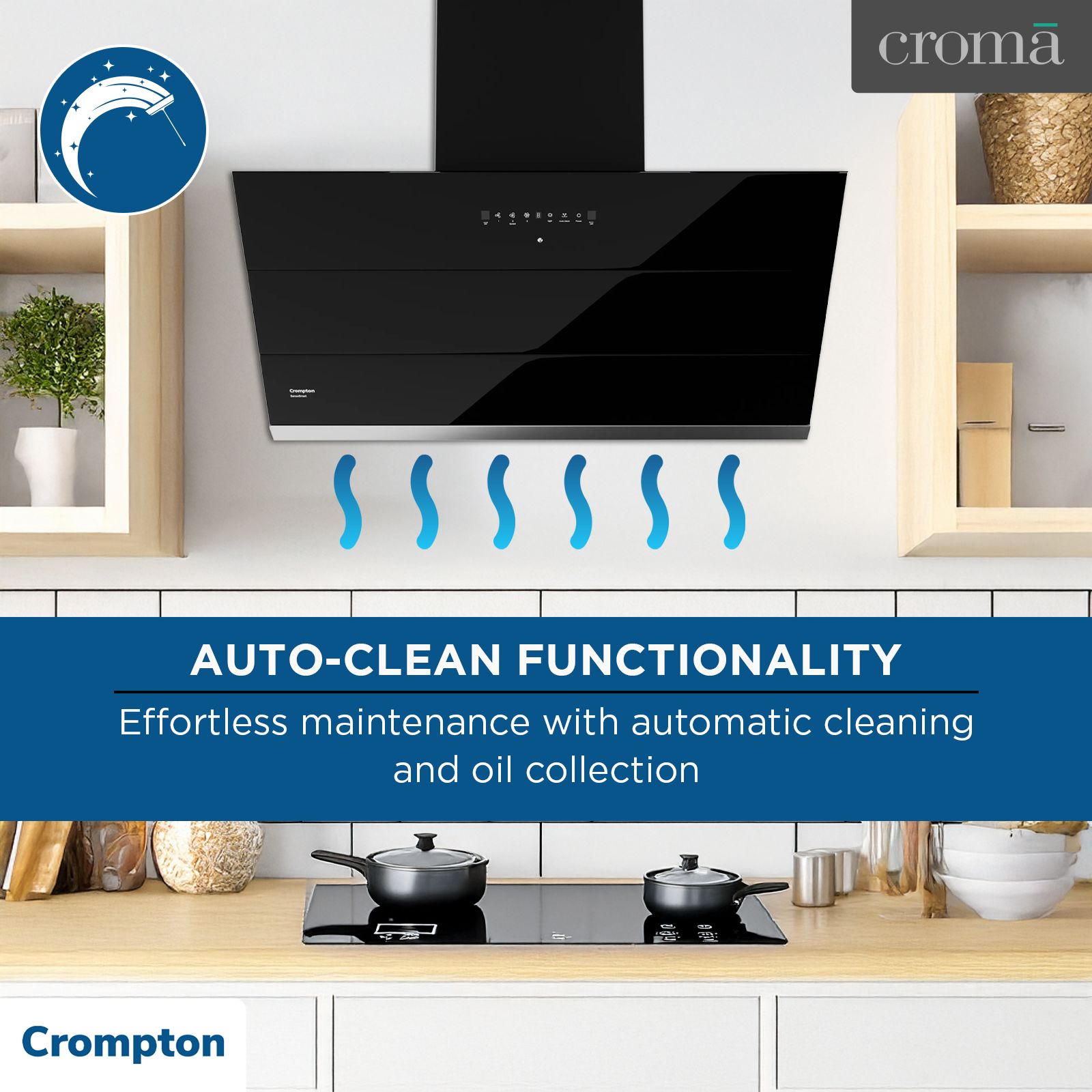 Crompton SensoSmart 90cm 1626m3/hr Ducted Auto Clean Wall Mounted Chimney with Gesture Control (Black) Crompton SensoSmart 90cm 1626m3/hr Ducted Auto Clean Wall Mounted Chimney with Gesture Control (Black)_10