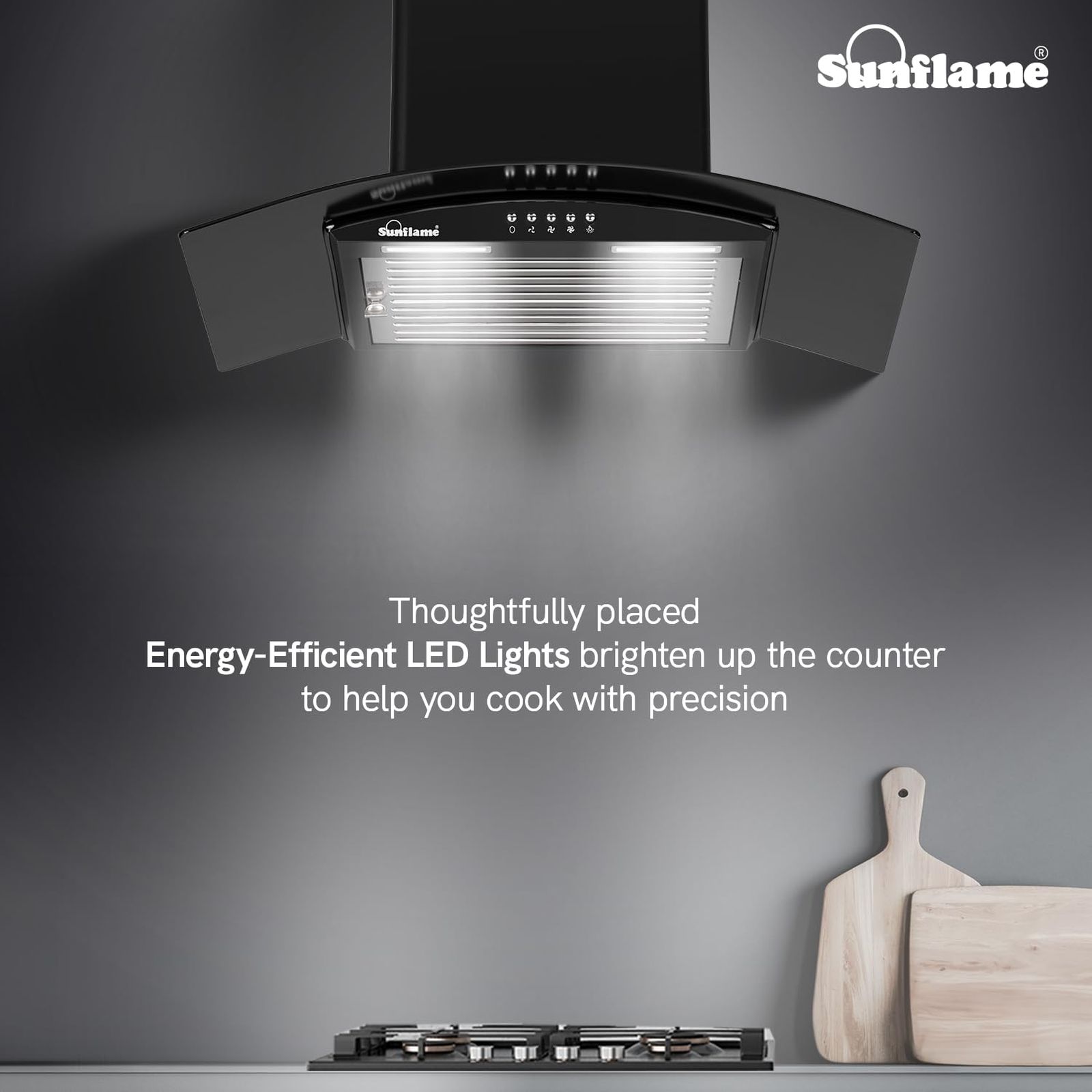 Sunflame BELLA 60 BK 60cm 1100m3/hr Ducted Wall Mounted Chimney with Baffle Filter (Black)_7
