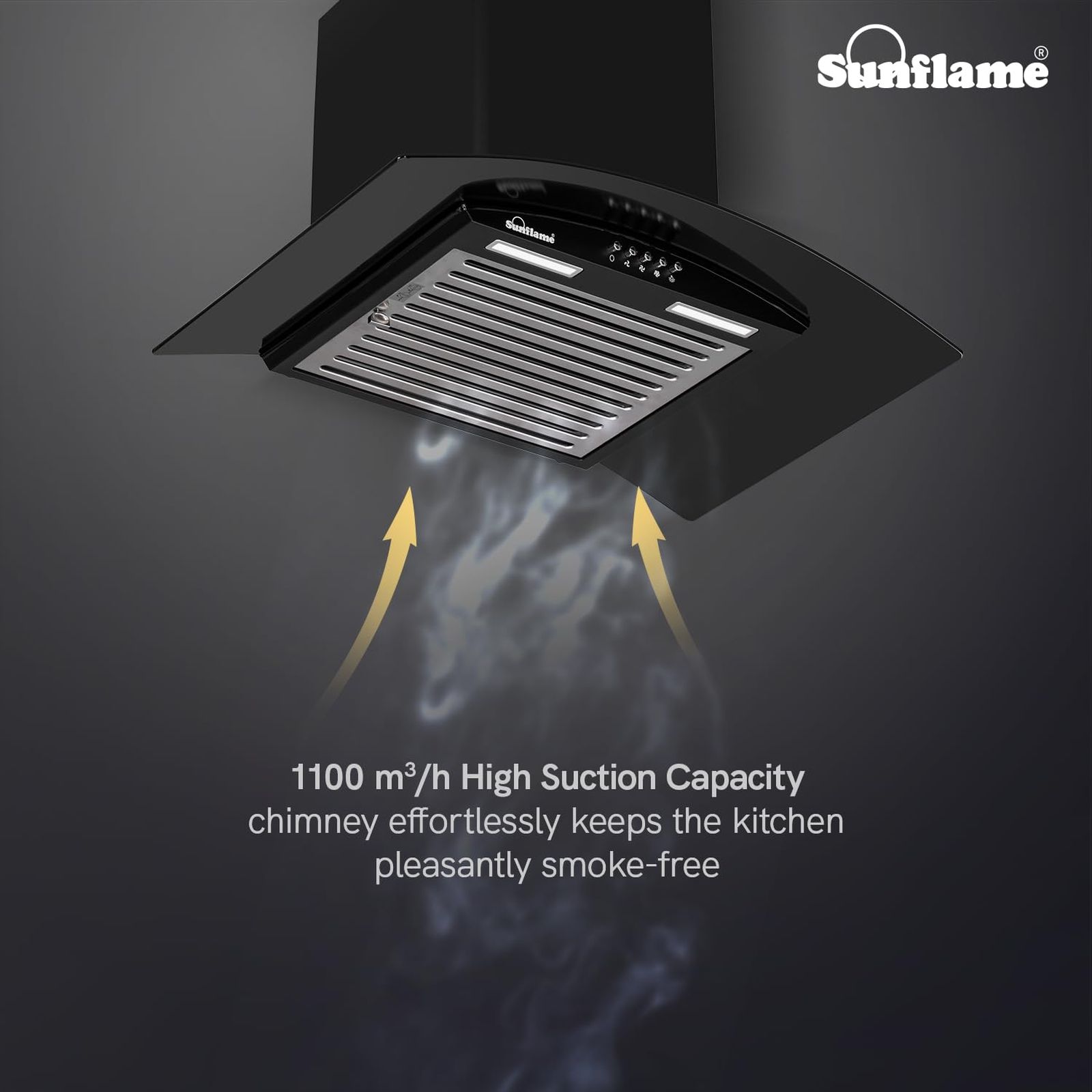 Sunflame BELLA 60 BK 60cm 1100m3/hr Ducted Wall Mounted Chimney with Baffle Filter (Black)_4