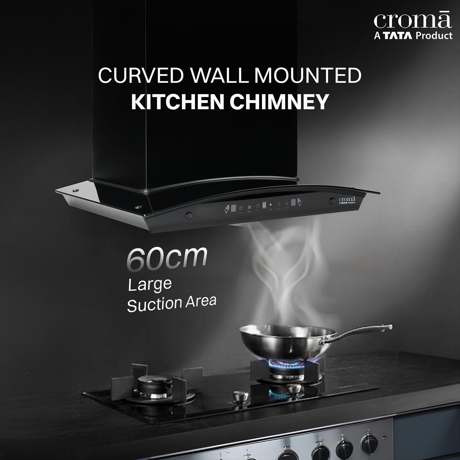 Croma AG1109 60cm 1600m3/hr Ducted Auto Clean Wall Mounted Chimney with Motion Sensor Control (Black) Croma AG1109 60cm 1600m3/hr Ducted Auto Clean Wall Mounted Chimney with Motion Sensor Control (Black)_9