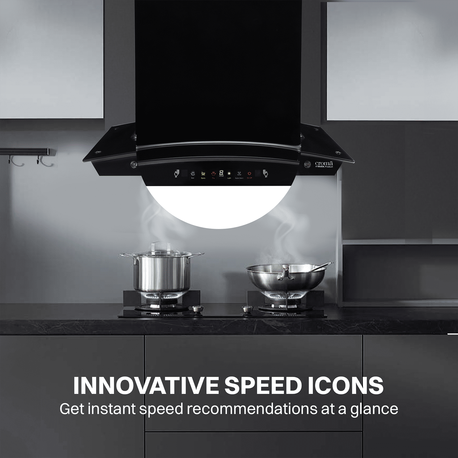 Croma AG1109 60cm 1600m3/hr Ducted Auto Clean Wall Mounted Chimney with Motion Sensor Control (Black) Croma AG1109 60cm 1600m3/hr Ducted Auto Clean Wall Mounted Chimney with Motion Sensor Control (Black)_13