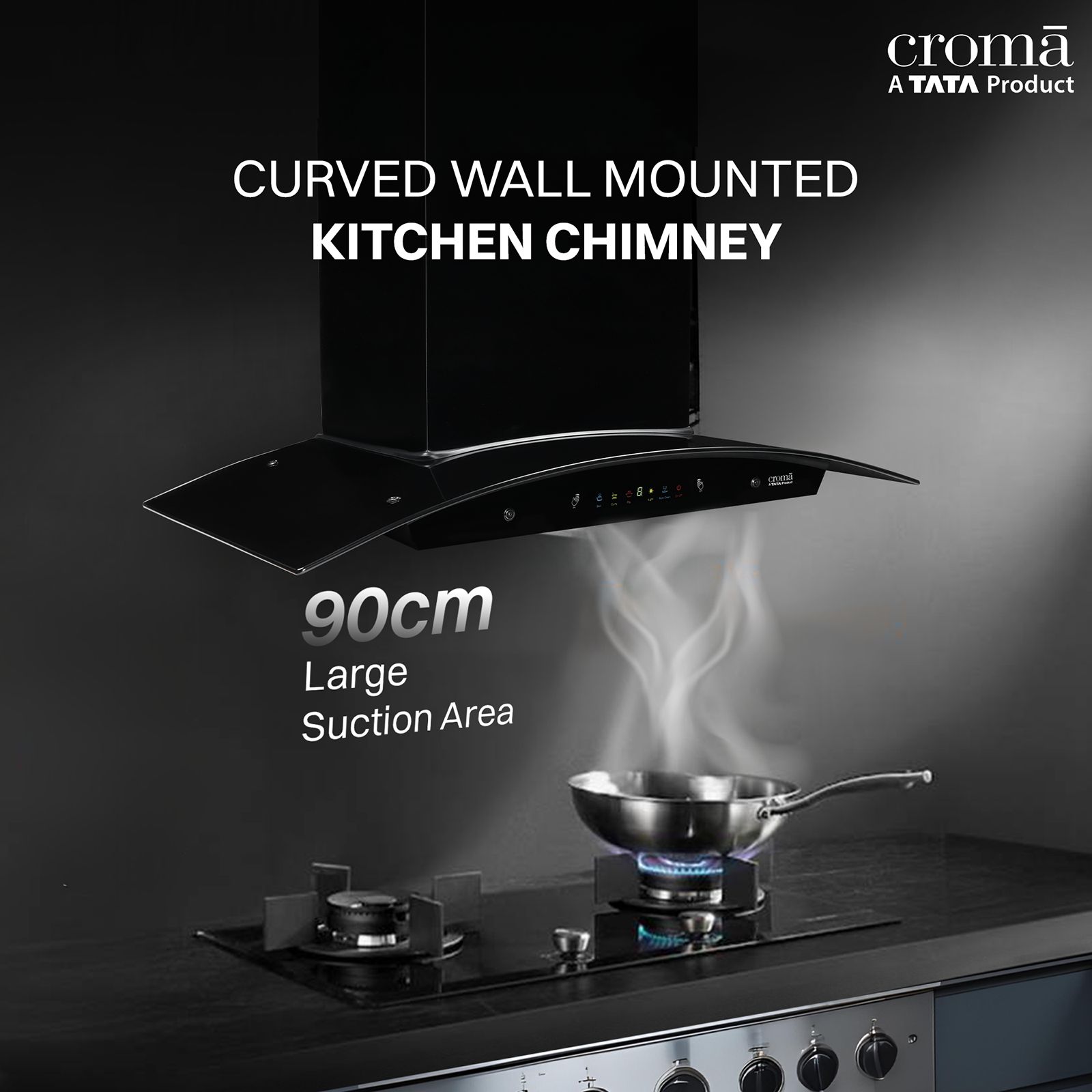 Croma AG1110 90cm 1800m3/hr Ducted Auto Clean Wall Mounted Chimney with Motion Sensor Control (Black)_8