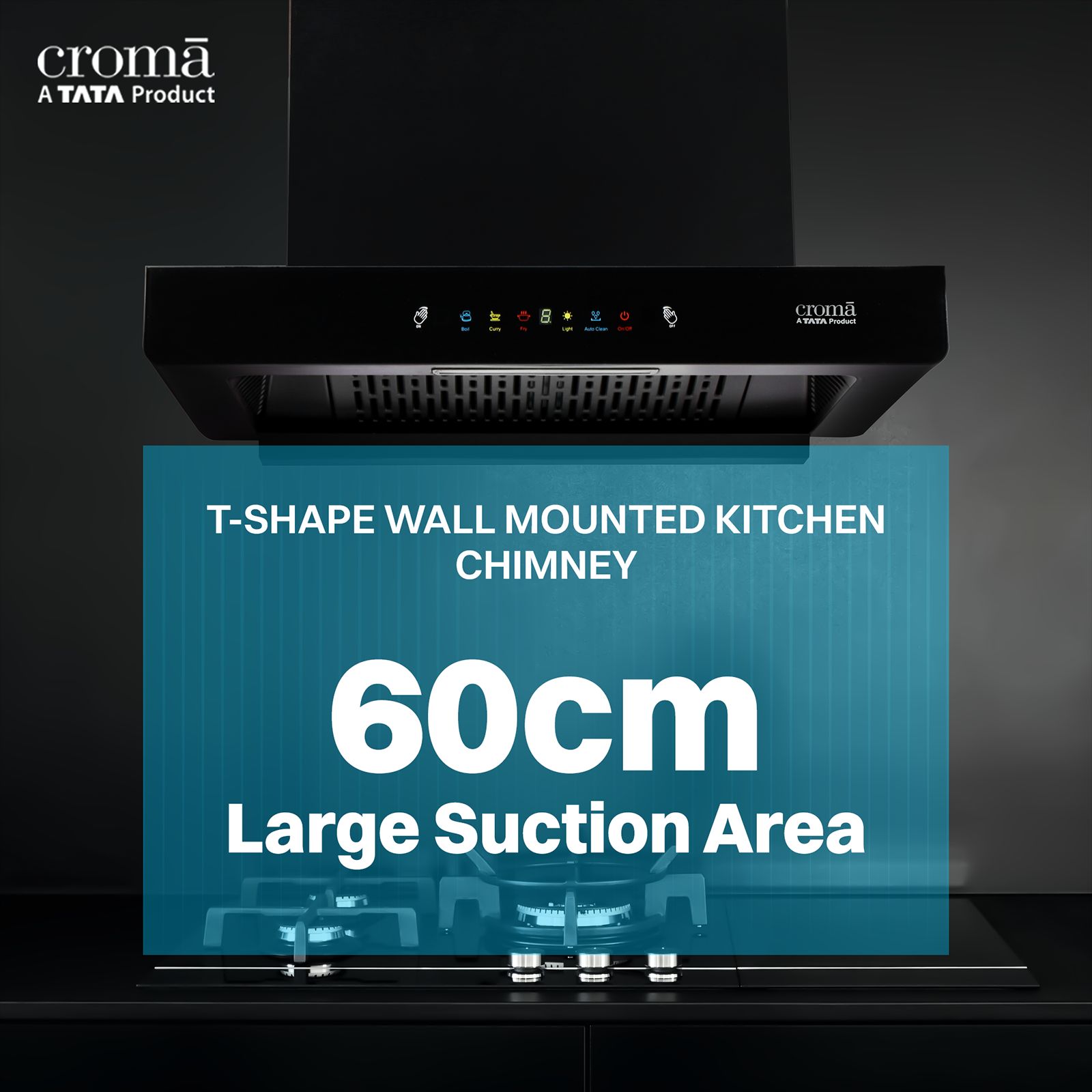Croma AG1111 60cm 1300m3/hr Ducted Auto Clean Wall Mounted Chimney with Motion Sensor Control (Black) Croma AG1111 60cm 1300m3/hr Ducted Auto Clean Wall Mounted Chimney with Motion Sensor Control (Black)_11