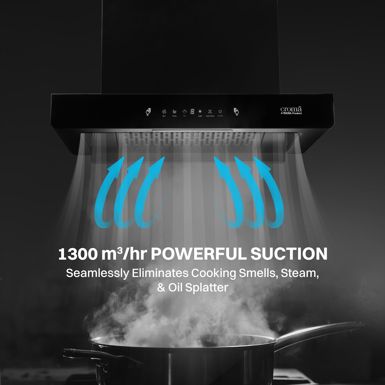 Croma AG1111 60cm 1300m3/hr Ducted Auto Clean Wall Mounted Chimney with Motion Sensor Control (Black) Croma AG1111 60cm 1300m3/hr Ducted Auto Clean Wall Mounted Chimney with Motion Sensor Control (Black)_13
