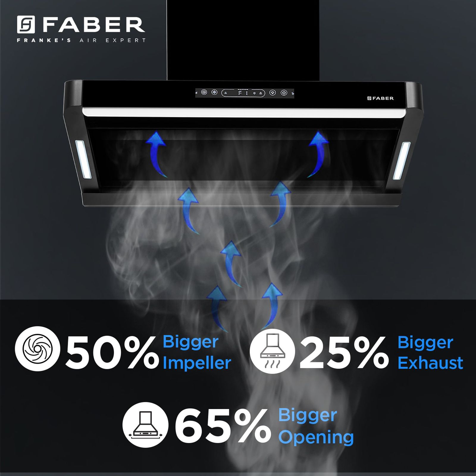 FABER PINNACLE FL HC BK 90 90cm 1500m3/hr Ducted Auto Clean Wall Mounted Chimney with Touch and Gesture Control (Black) FABER PINNACLE FL HC BK 90 90cm 1500m3/hr Ducted Auto Clean Wall Mounted Chimney with Touch and Gesture Control (Black)_12
