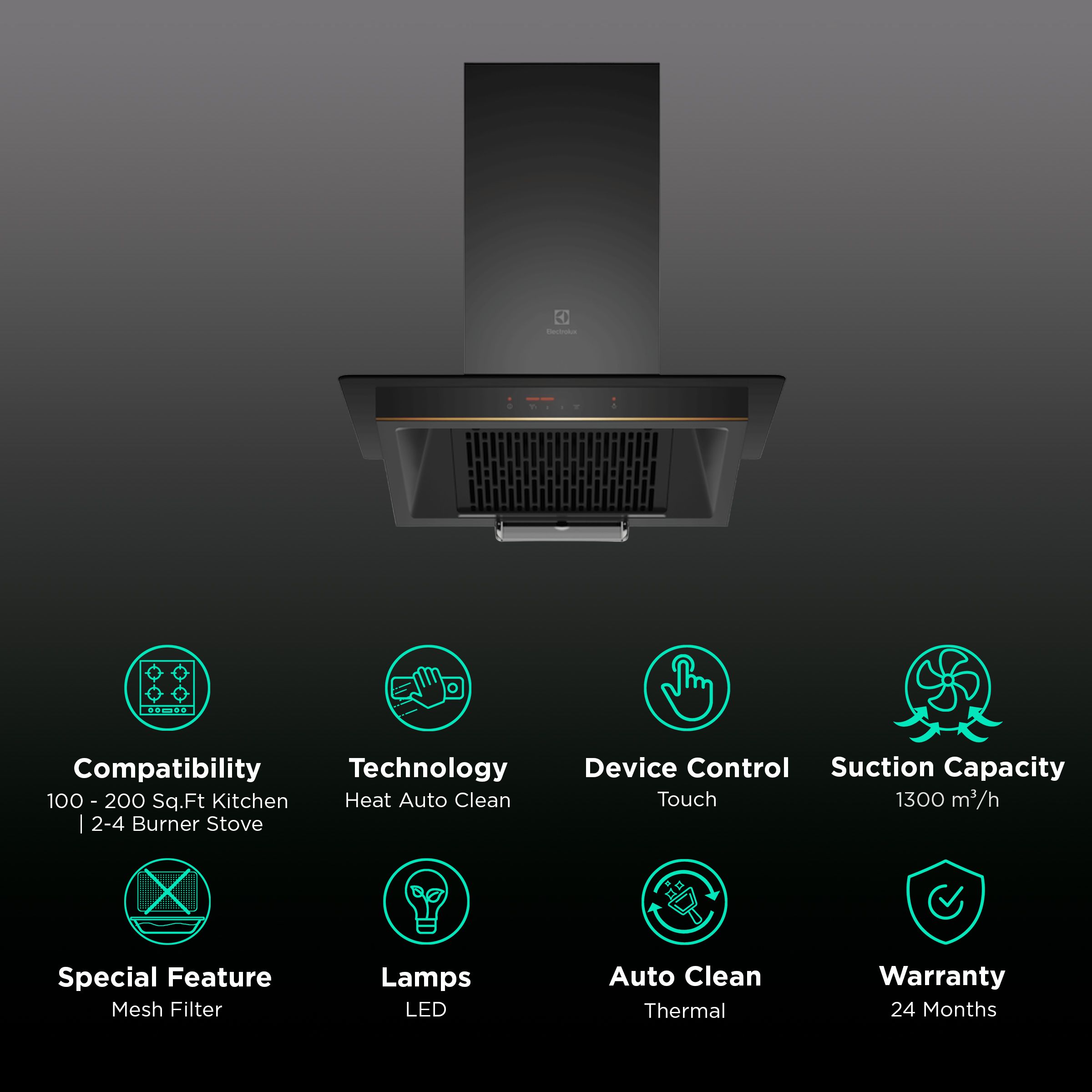 Electrolux UltimateTaste 500 60cm 1300m3/hr Ducted Auto Clean Wall Mounted Chimney with Auto Thermal Safety Switch (Black)_3