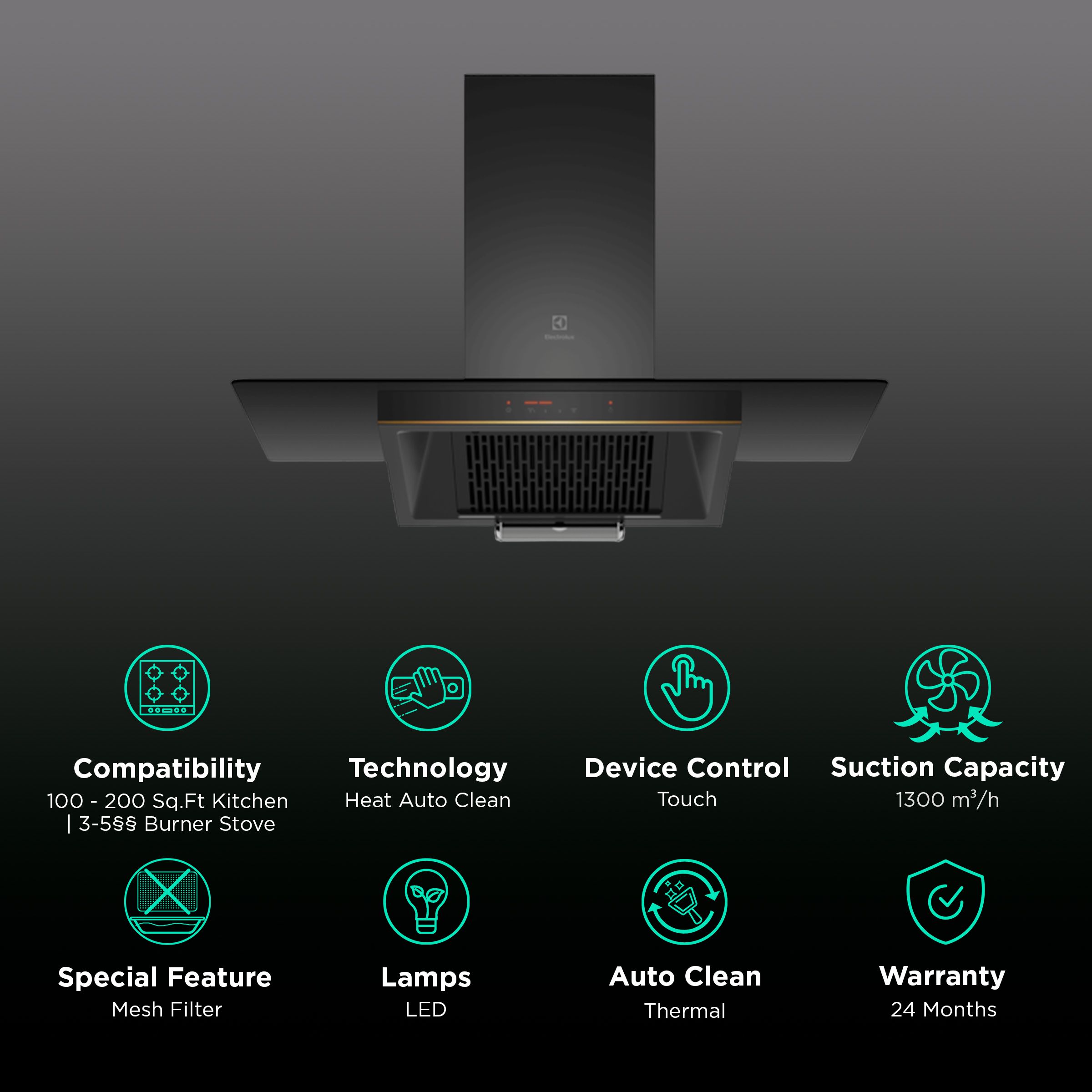 Electrolux UltimateTaste 500 90cm 1300m3/hr Ducted Auto Clean Wall Mounted Chimney with Auto Thermal Safety Switch (Black)_3