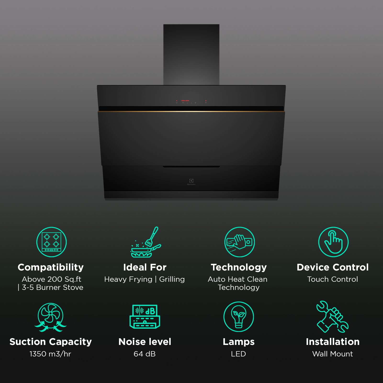 Electrolux UltimateTaste 500 90cm 1350m3/hr Ducted Auto Clean Wall Mounted Chimney with Centrifugal Motor (Black) Electrolux UltimateTaste 500 90cm 1350m3/hr Ducted Auto Clean Wall Mounted Chimney with Centrifugal Motor (Black)_3