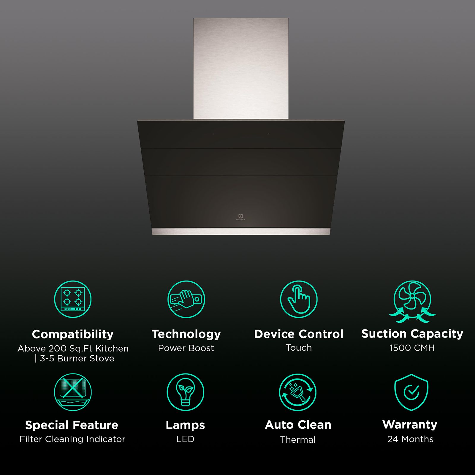 Electrolux UltimateTaste 500 90cm 1500m3/hr Ducted Wall Mounted Chimney with Power Boost Technology (Stainless Steel) Electrolux UltimateTaste 500 90cm 1500m3/hr Ducted Wall Mounted Chimney with Power Boost Technology (Stainless Steel)_3