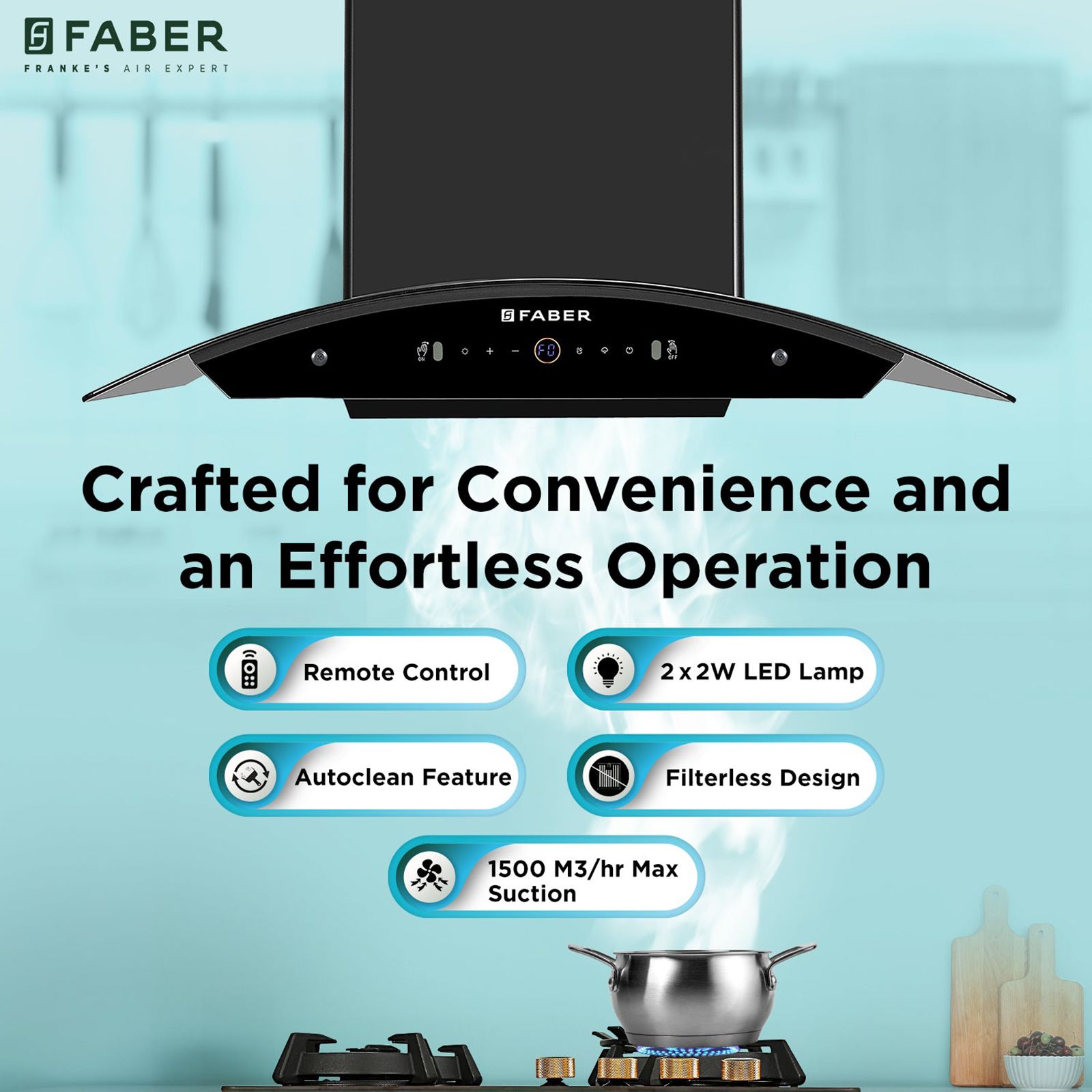 FABER ENIGMA BLDC HC SC BK 75 75cm 1500m3/hr Ducted Auto Clean Wall Mounted Chimney with Gesture and Remote Control (Black) FABER ENIGMA BLDC HC SC BK 75 75cm 1500m3/hr Ducted Auto Clean Wall Mounted Chimney with Gesture and Remote Control (Black)_10