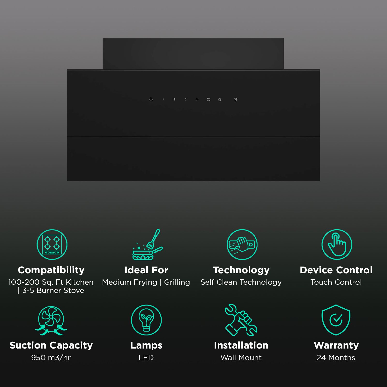 BOSCH Series 4 90cm 950m3/hr Ducted Auto Clean Wall Mounted Chimney with Smart Motor Technology (Flat Black)_3