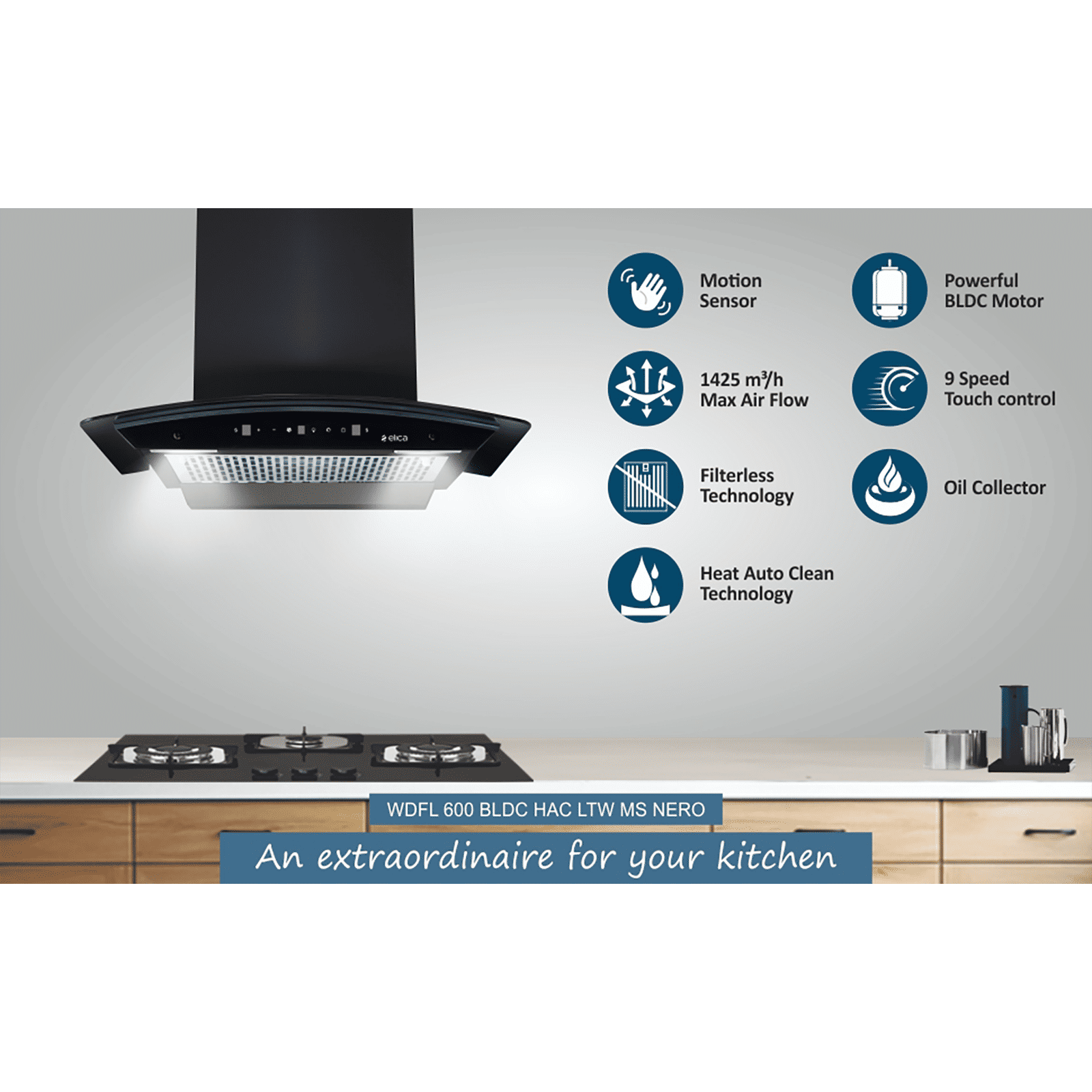elica WDFL 600 BLDC HAC LTW MS NERO 60cm 1500m3/hr Ducted Auto Clean Wall Mounted Chimney with Motion Sensor Control (Black) elica WDFL 600 BLDC HAC LTW MS NERO 60cm 1500m3/hr Ducted Auto Clean Wall Mounted Chimney with Motion Sensor Control (Black)_4