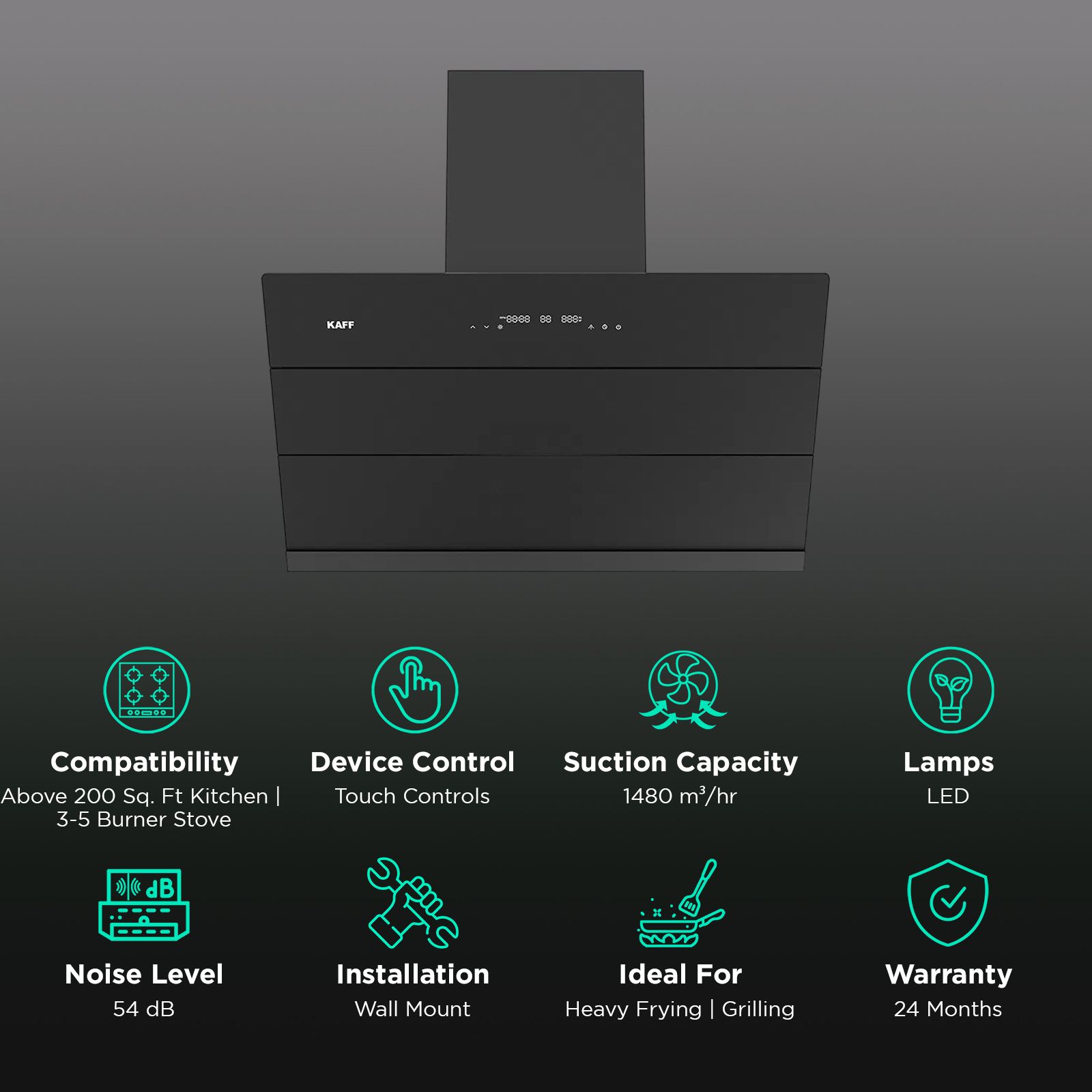 KAFF ALBURY SUPER 90 DC 90cm 1480m3/hr Ducted Auto Clean Wall Mounted Chimney with Gesture Control (Black) KAFF ALBURY SUPER 90 DC 90cm 1480m3/hr Ducted Auto Clean Wall Mounted Chimney with Gesture Control (Black)_3