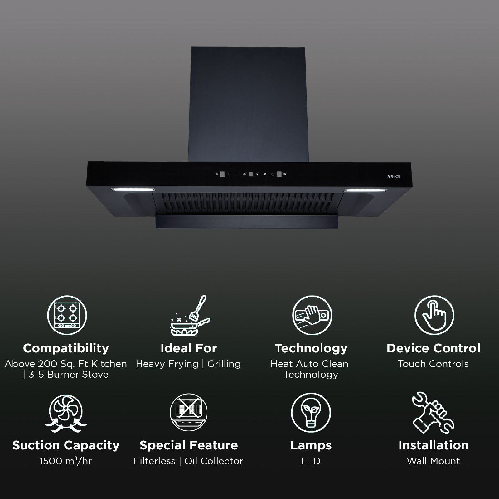 elica SPT MAX FL 900 BLDC 90cm 1500m3/hr Ducted Auto Clean Wall Mounted Chimney with Motion Sensor Control (Black)_3