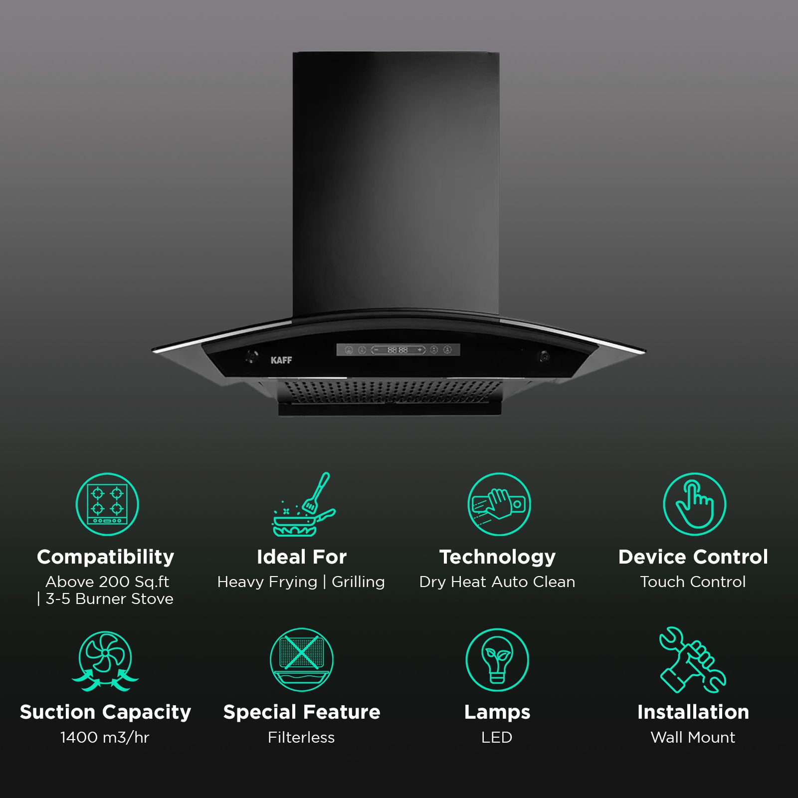 KAFF MAINZ DC 75cm 1400m3/hr Ducted Auto Clean Wall Mounted Chimney with Digital Display (Black) KAFF MAINZ DC 75cm 1400m3/hr Ducted Auto Clean Wall Mounted Chimney with Digital Display (Black)_3