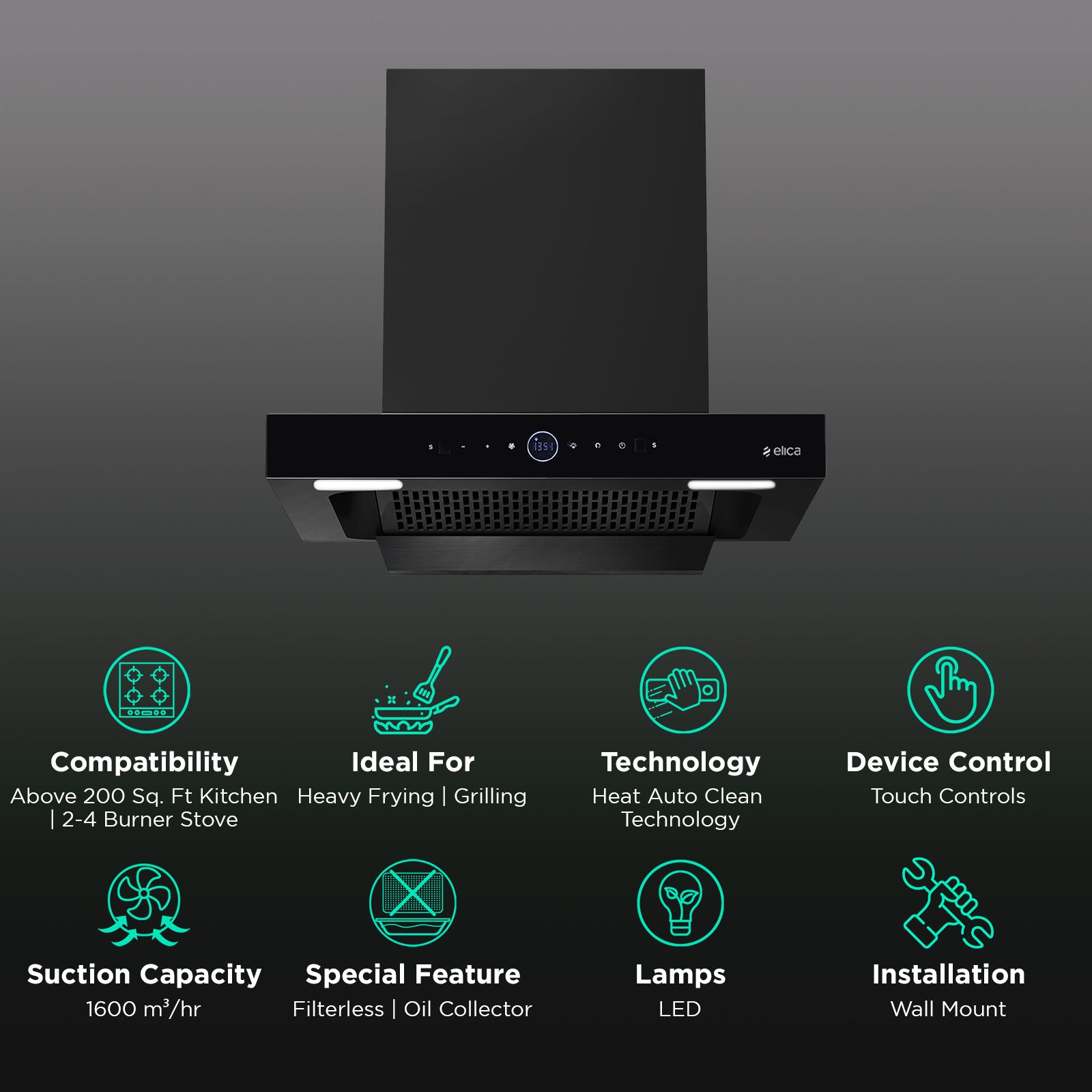 elica SPT PRO PLUS FL BLDC 60cm 1600m3/hr Ducted Auto Clean Wall Mounted Chimney with Motion Sensor Control (Black) elica SPT PRO PLUS FL BLDC 60cm 1600m3/hr Ducted Auto Clean Wall Mounted Chimney with Motion Sensor Control (Black)_3