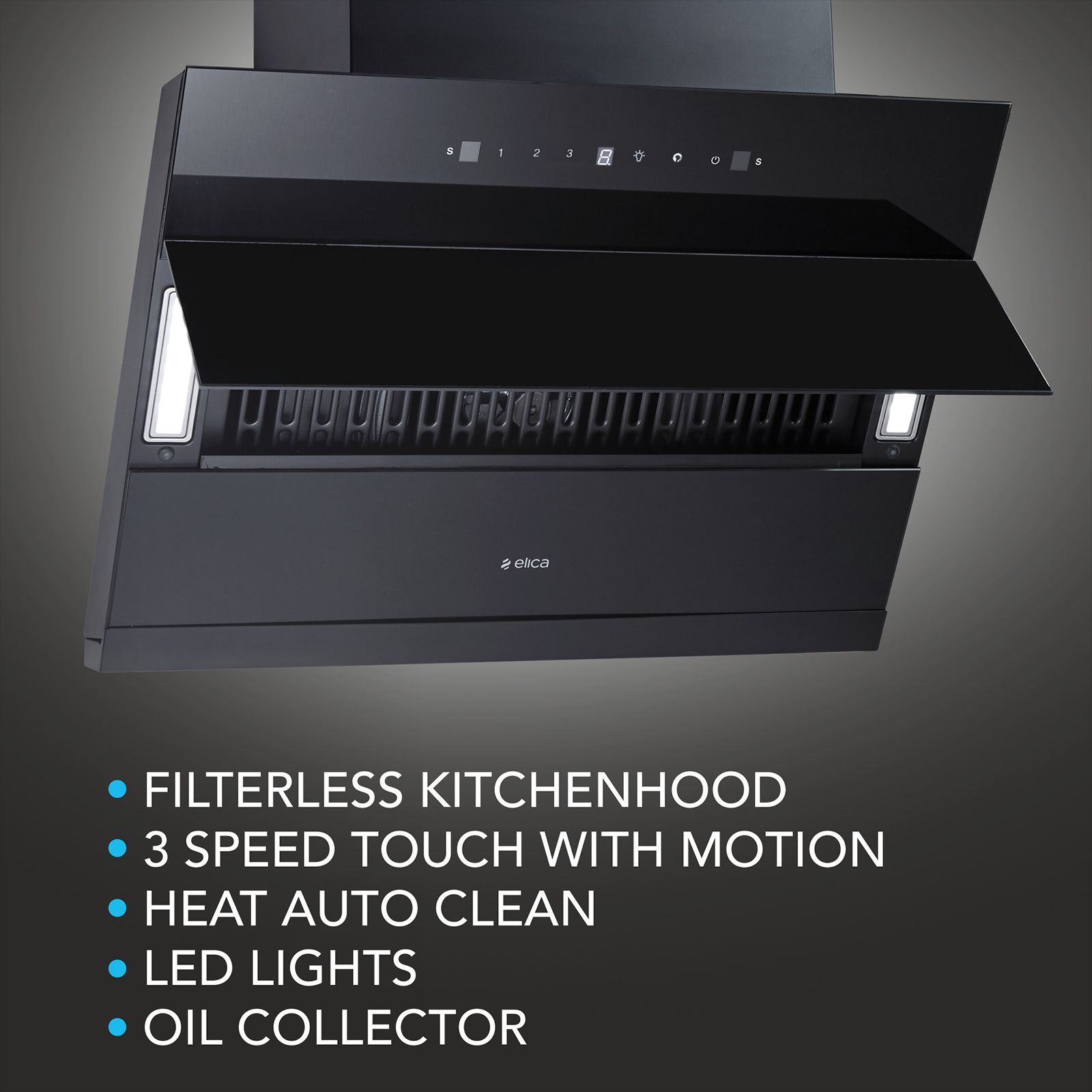 elica EFL 3V 601 HAC LTW MS NERO 60cm 1325m3/hr Ductless Auto Clean Cabinet & Hob Mounted Chimney with Motion Sensor (Black)_6