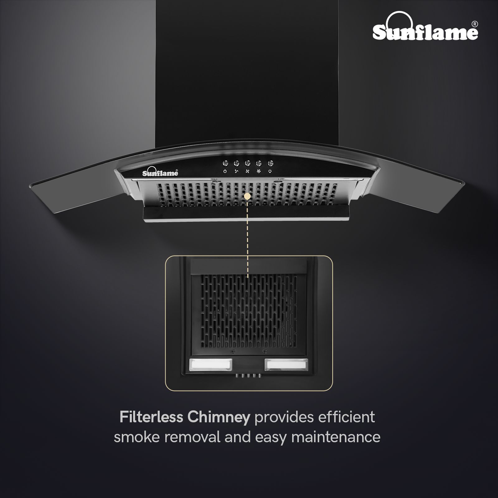 Sunflame Naples 60cm 1100m3/hr Ducted Wall Mounted Chimney with 3-Speed Exhaust Fan (Black) Sunflame Naples 60cm 1100m3/hr Ducted Wall Mounted Chimney with 3-Speed Exhaust Fan (Black)_9