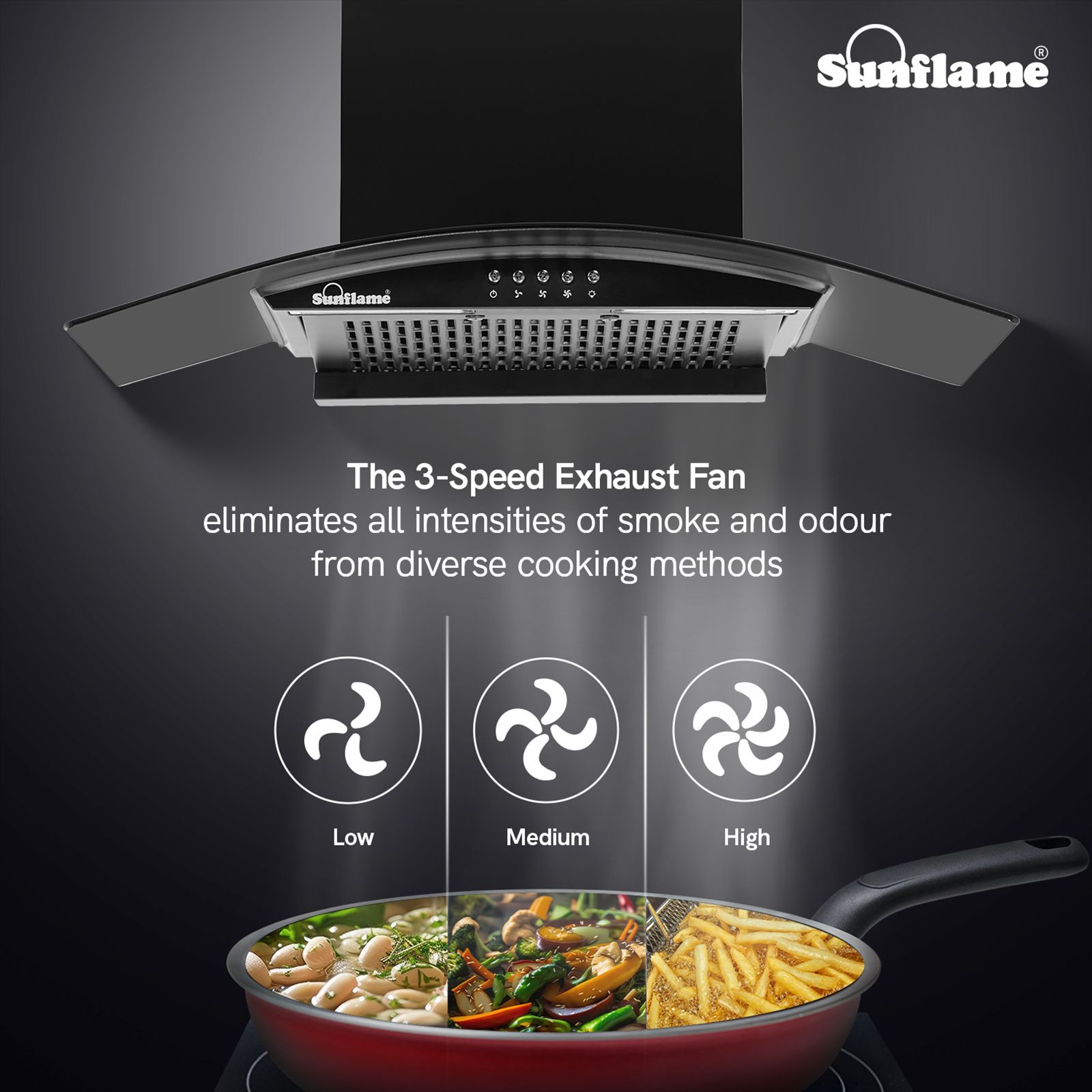 Sunflame Naples 60cm 1100m3/hr Ducted Wall Mounted Chimney with 3-Speed Exhaust Fan (Black) Sunflame Naples 60cm 1100m3/hr Ducted Wall Mounted Chimney with 3-Speed Exhaust Fan (Black)_10