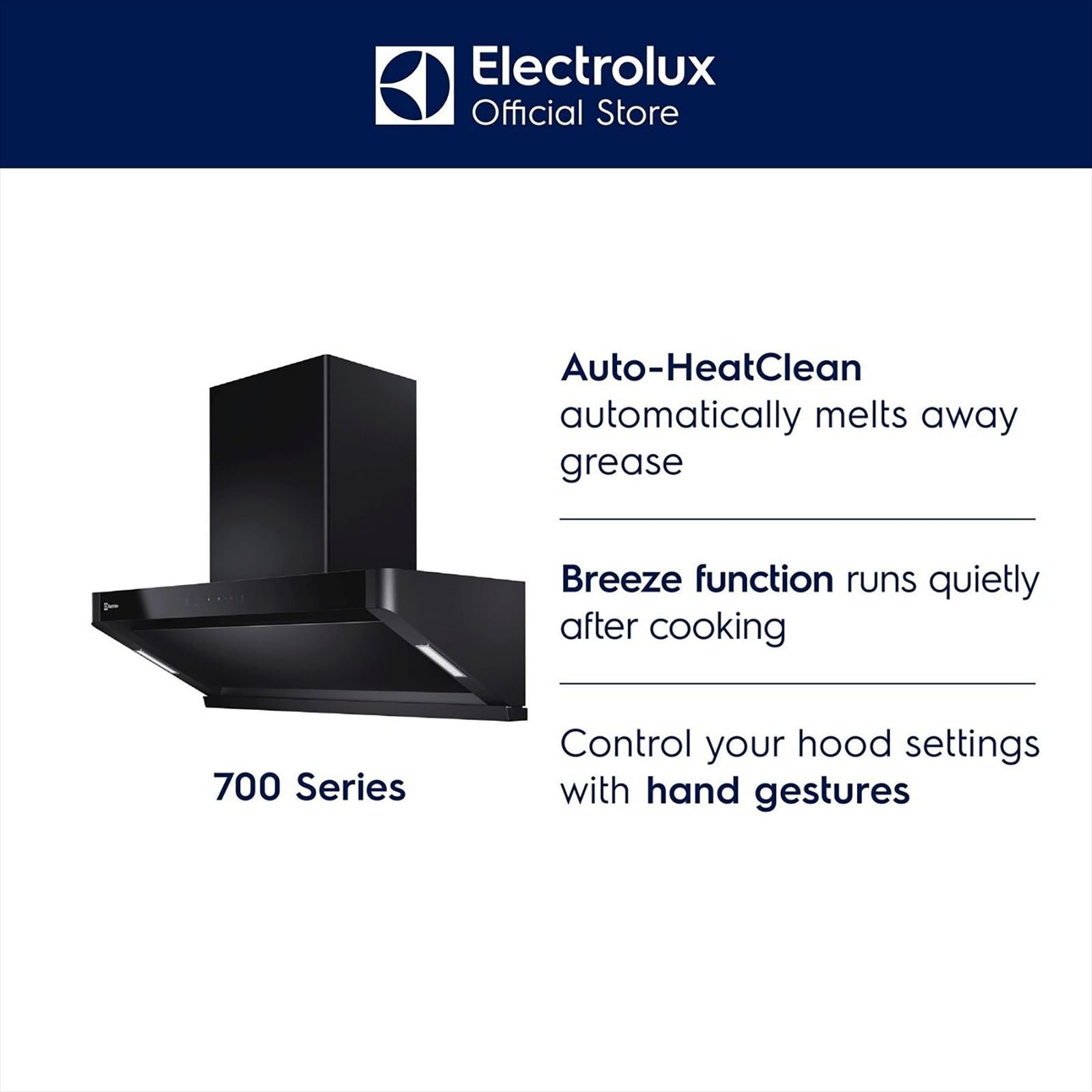 Electrolux 700 Series 90cm 780m3/hr Ducted Auto Clean Wall Mounted Chimney with Gesture Control (Black) Electrolux 700 Series 90cm 780m3/hr Ducted Auto Clean Wall Mounted Chimney with Gesture Control (Black)_13