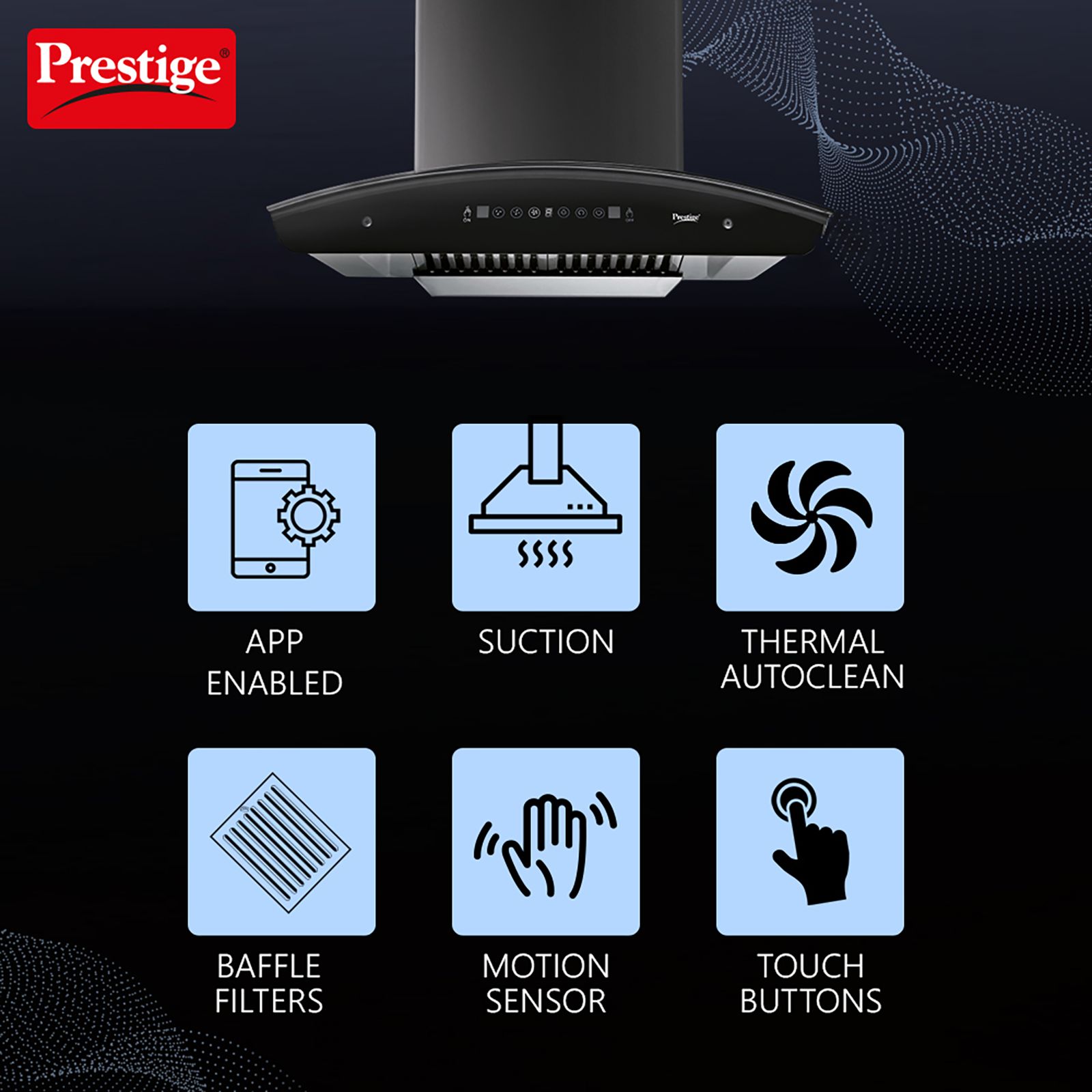 Prestige Oscar Plus 60cm 1200m3/hr Ducted Auto Clean Wall Mounted Chimney with Safe SenSe Technology (Black)_4