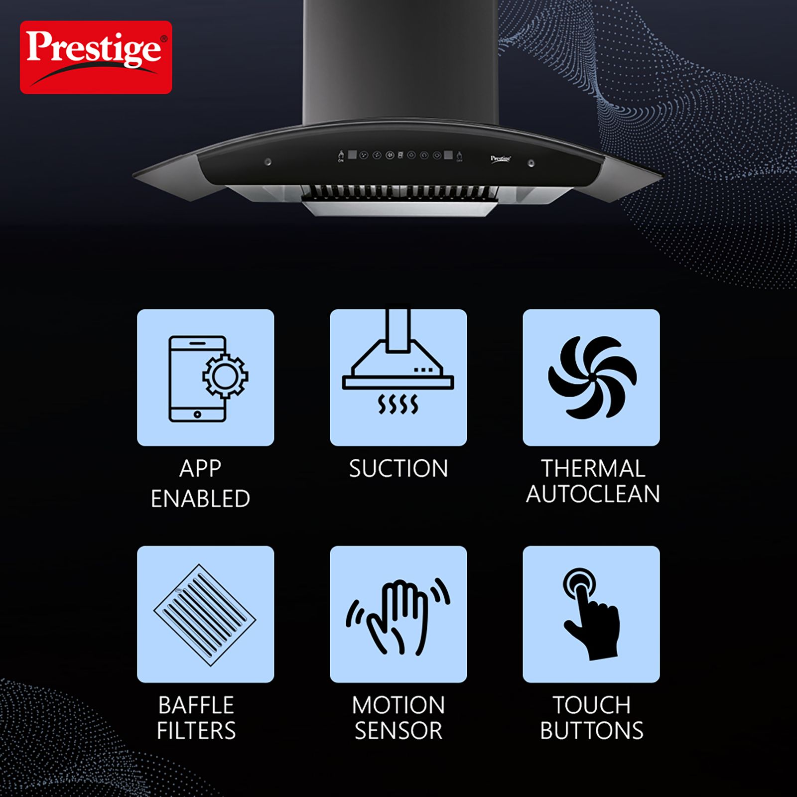 Prestige Oscar Plus 90cm 1200m3/hr Ducted Auto Clean Wall Mounted Chimney with Safe SenSe Technology (Black)_4