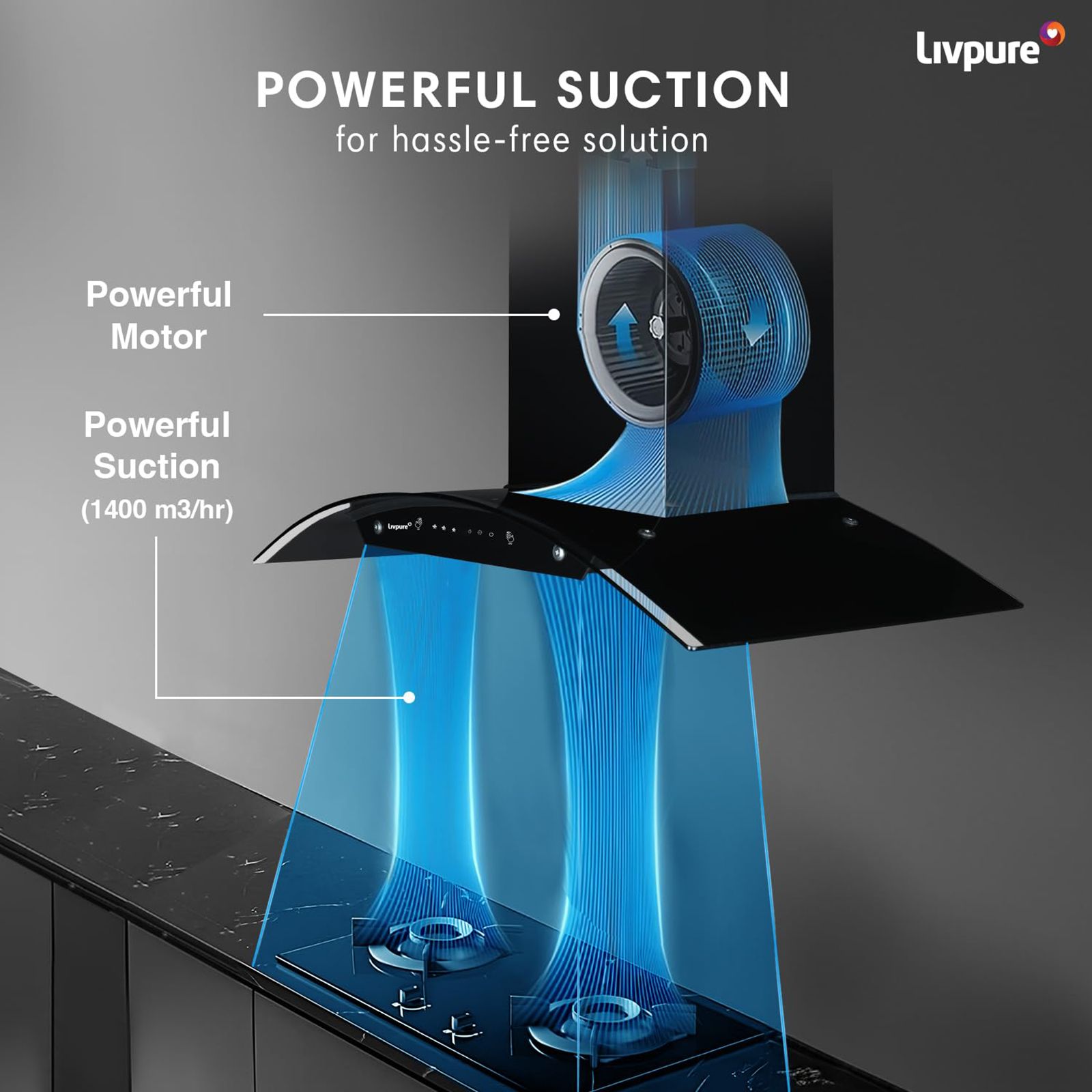 Livepure Swirl 90cm 1400m3/hr Ducted Auto Clean Wall Mounted Chimney with Motion Sensor Controls (Black) Livepure Swirl 90cm 1400m3/hr Ducted Auto Clean Wall Mounted Chimney with Motion Sensor Controls (Black)_6