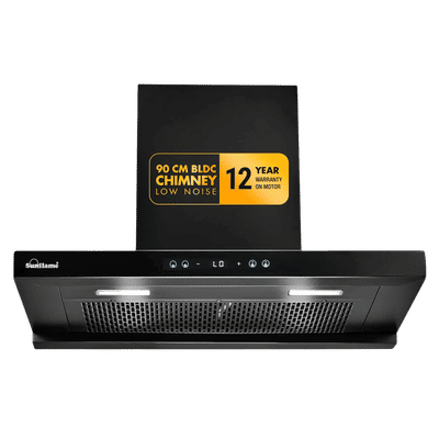 Sunflame SF-AS90 90cm 1400m3/hr Ducted Auto Clean Wall Mounted Chimney with Motion Senor Control (Black)