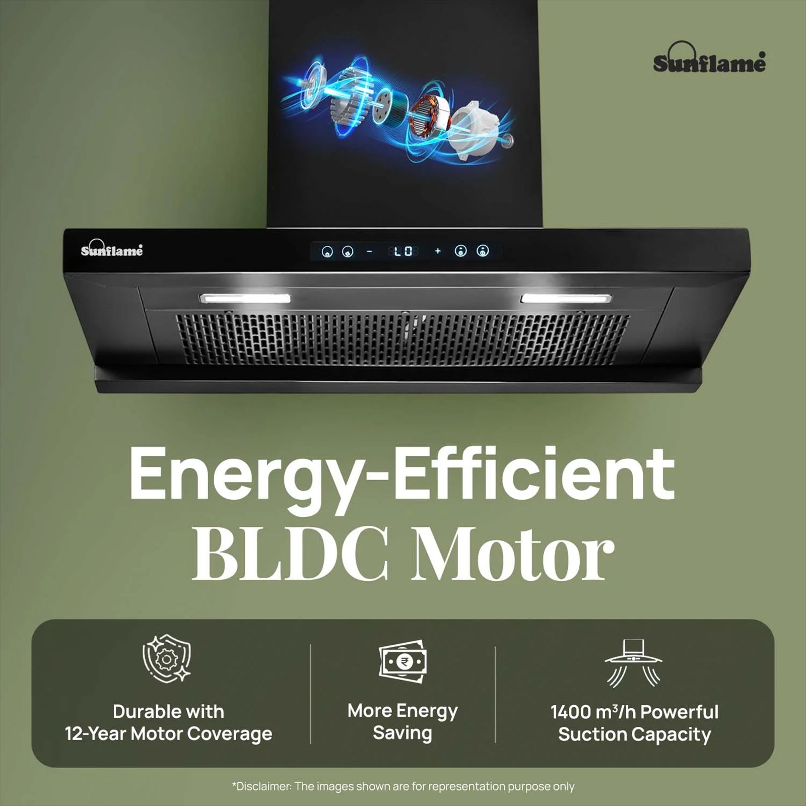 Sunflame SF-AS90 90cm 1400m3/hr Ducted Auto Clean Wall Mounted Chimney with Motion Senor Control (Black)_5