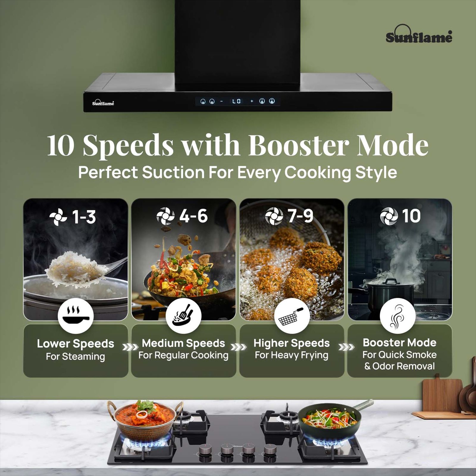 Sunflame SF-AS90 90cm 1400m3/hr Ducted Auto Clean Wall Mounted Chimney with Motion Senor Control (Black)_8