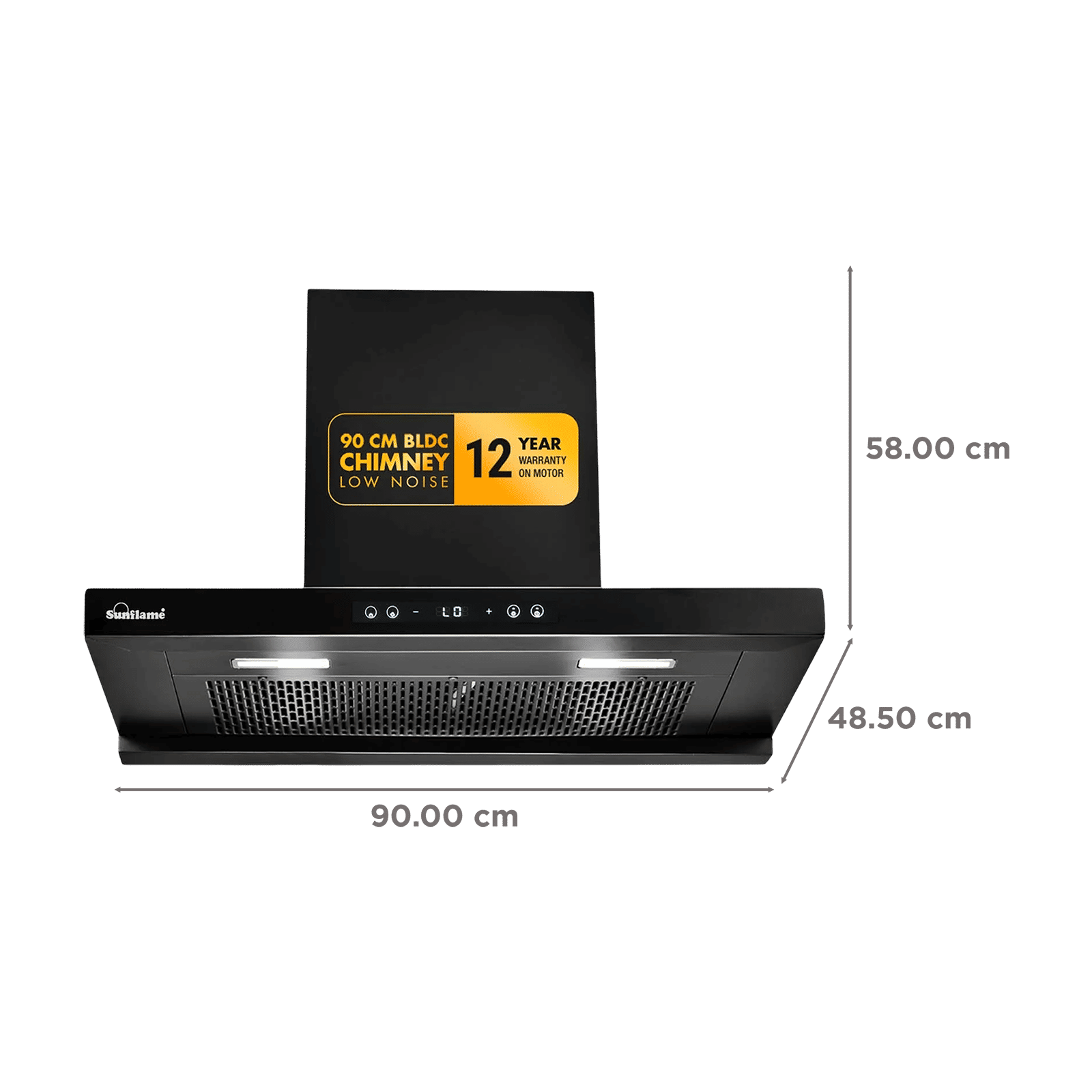 Sunflame SF-AS90 90cm 1400m3/hr Ducted Auto Clean Wall Mounted Chimney with Motion Senor Control (Black)_3