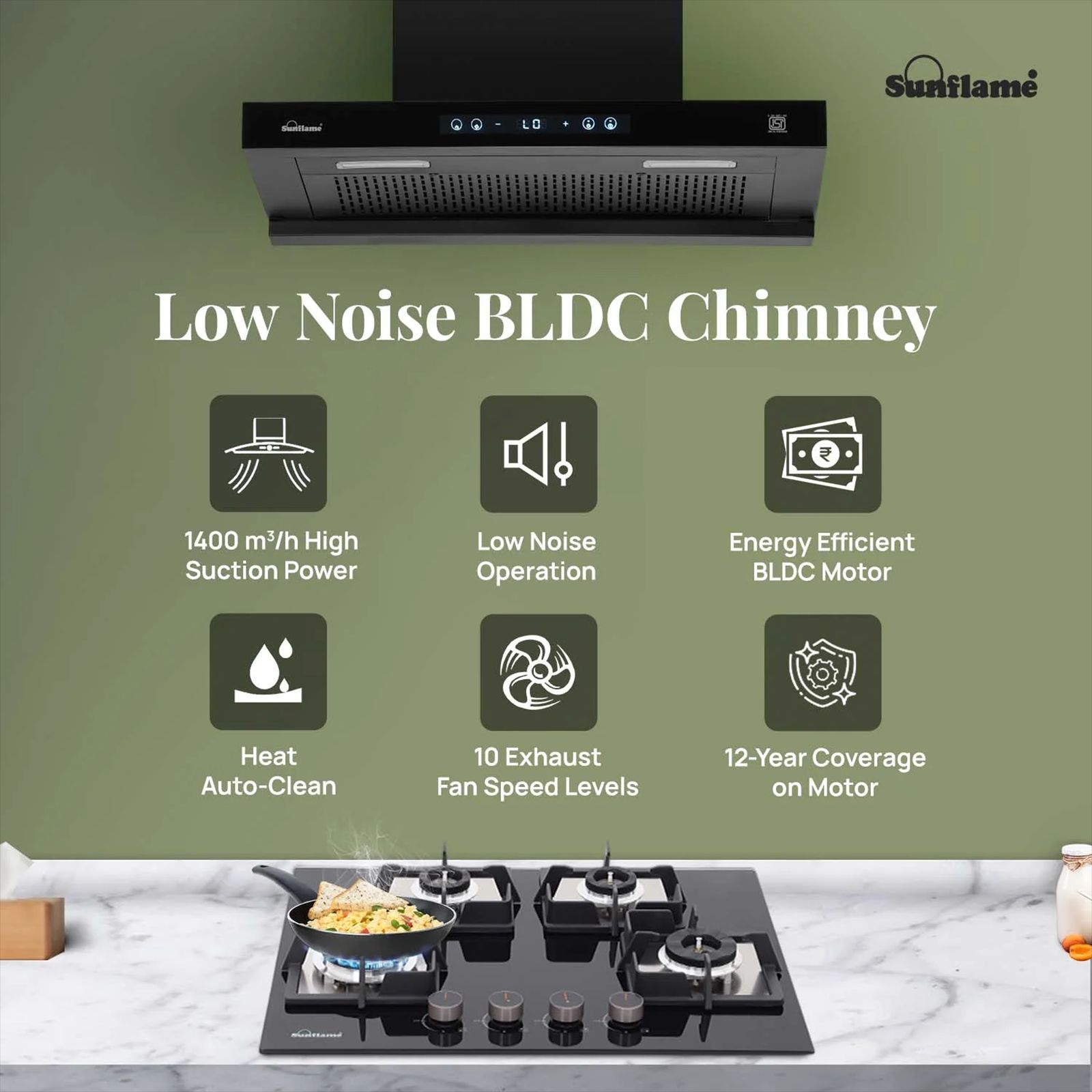 Sunflame SF-AS75 75cm 1400m3/hr Ducted Auto Clean Wall Mounted Chimney with Motion Senor Control (Black) Sunflame SF-AS75 75cm 1400m3/hr Ducted Auto Clean Wall Mounted Chimney with Motion Senor Control (Black)_3