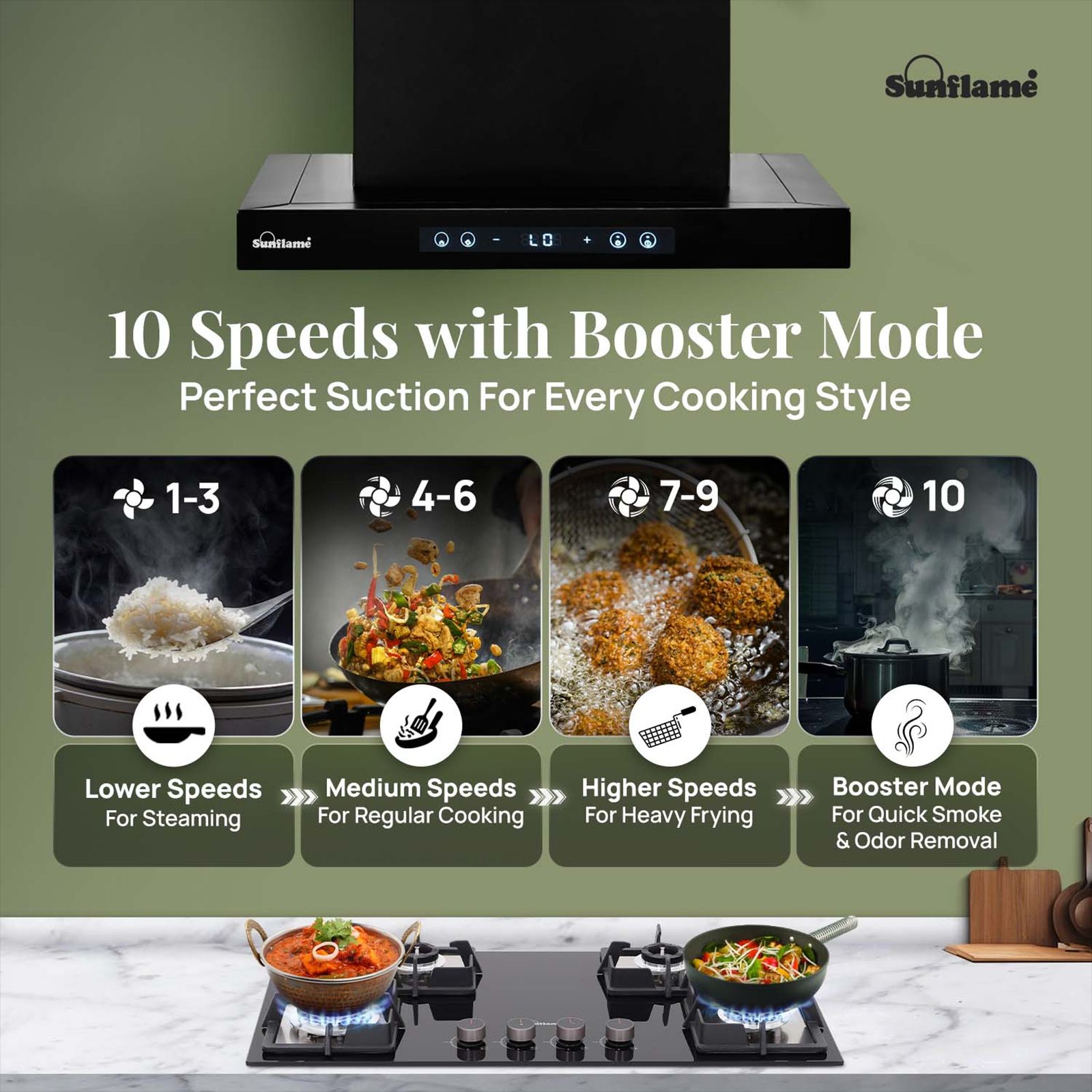 Sunflame SF-AS60 60cm 1400m3/hr Ducted Auto Clean Wall Mounted Chimney with Motion Senor Control (Black)_8