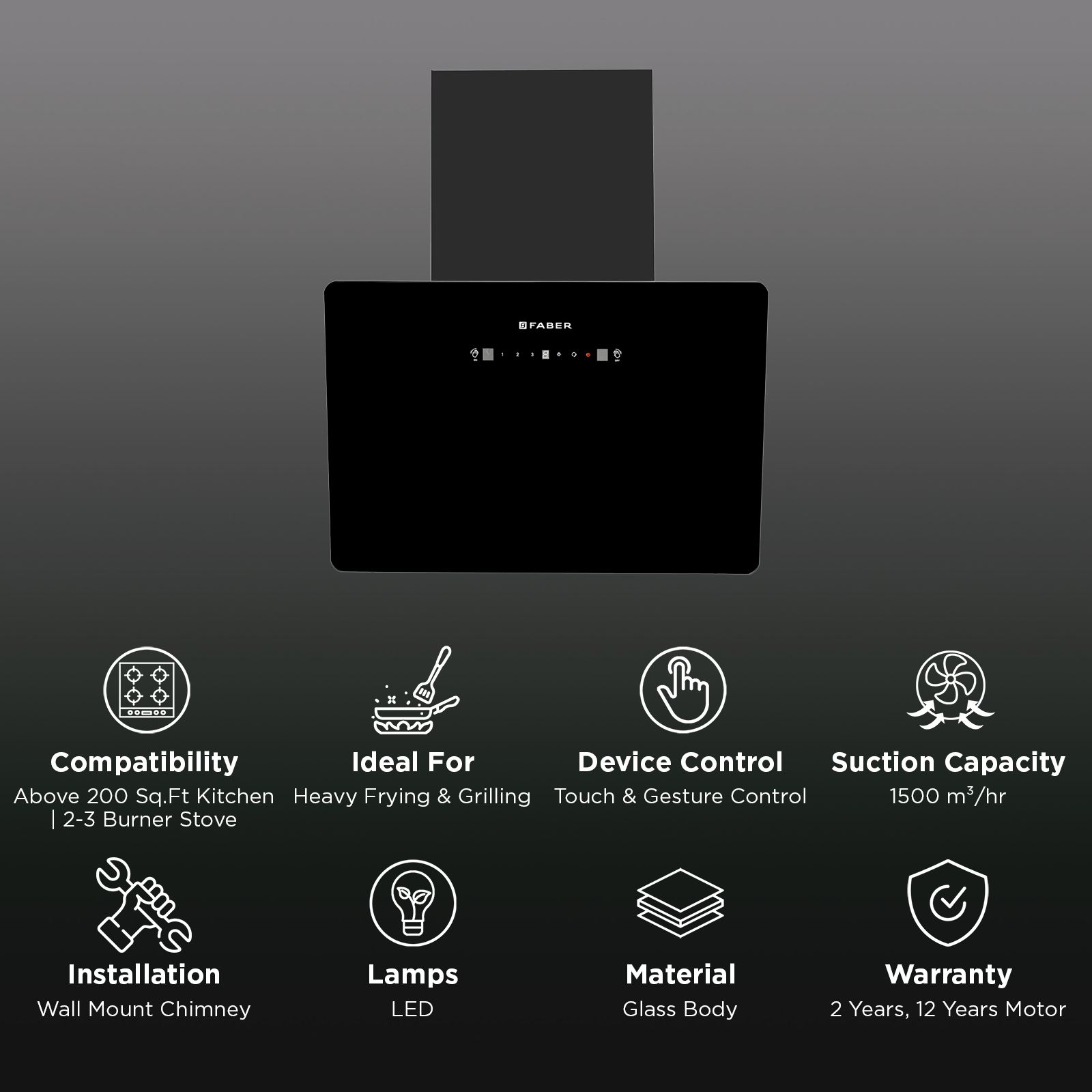 Faber HOOD ALLURE 3D BLDC HC SC FL BK IN 60 - V 60cm 1500m3/hr Ductless Auto Clean Wall Mounted Chimney with Touch and Gesture Control (Black) Faber HOOD ALLURE 3D BLDC HC SC FL BK IN 60 - V 60cm 1500m3/hr Ductless Auto Clean Wall Mounted Chimney with Touch and Gesture Control (Black)_3
