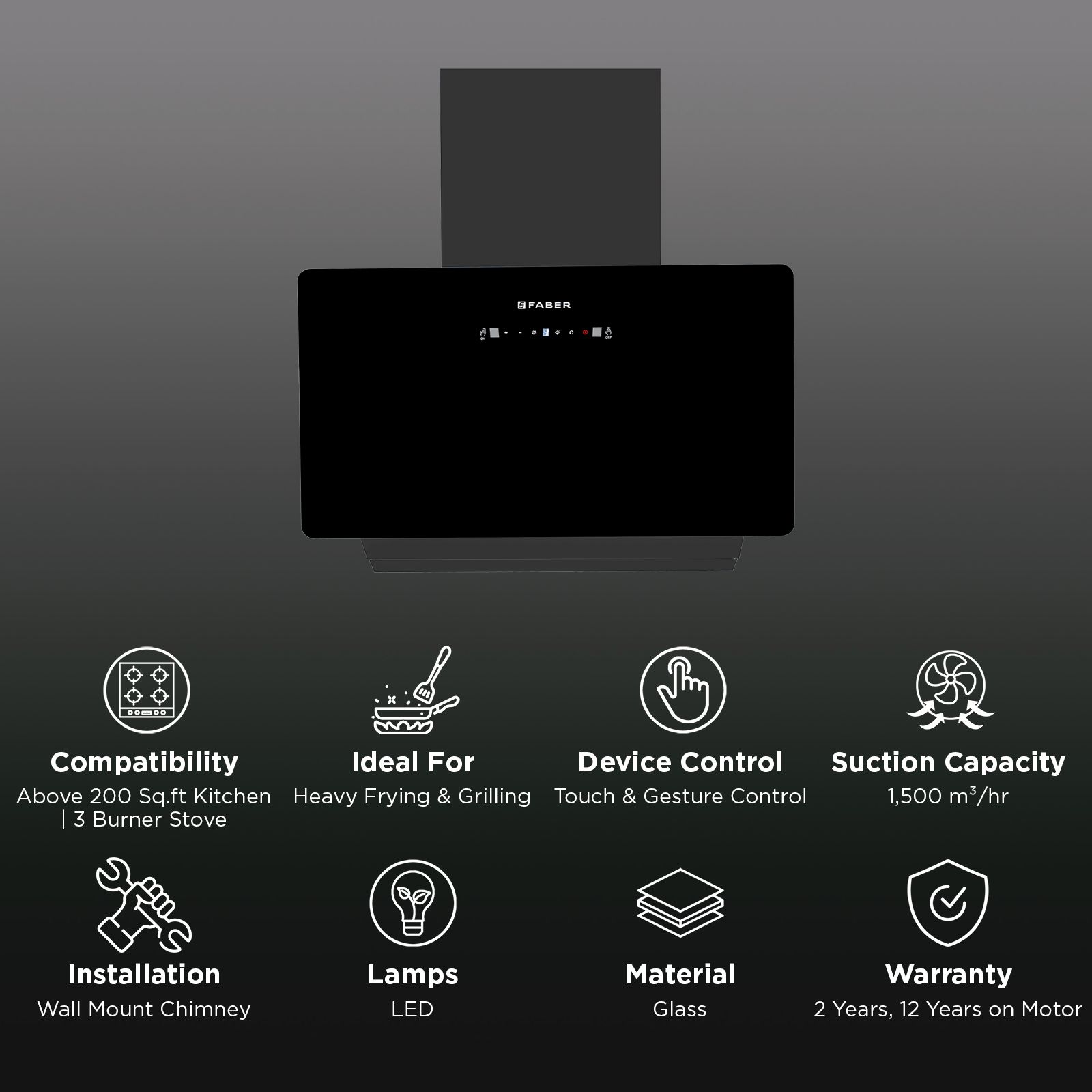Faber HOOD ALLURE 3D BLDC HC SC FL BK IN 75 - V 75cm 1500m3/hr Ductless Auto Clean Wall Mounted Chimney with Touch and Gesture Control (Black) Faber HOOD ALLURE 3D BLDC HC SC FL BK IN 75 - V 75cm 1500m3/hr Ductless Auto Clean Wall Mounted Chimney with Touch and Gesture Control (Black)_3
