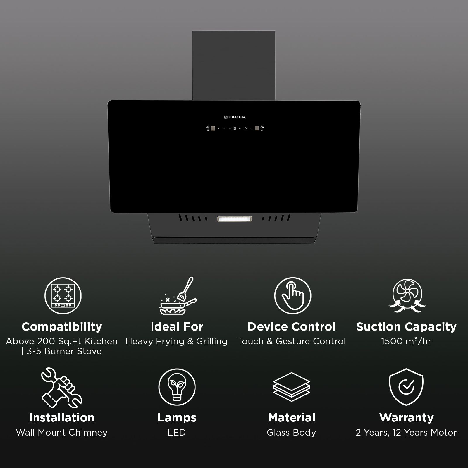 Faber HOOD ALLURE 3D BLDC HC SC FL BK IN 90 - V 90cm 1500m3/hr Ductless Auto Clean Wall Mounted Chimney with Touch and Gesture Control (Black)_3