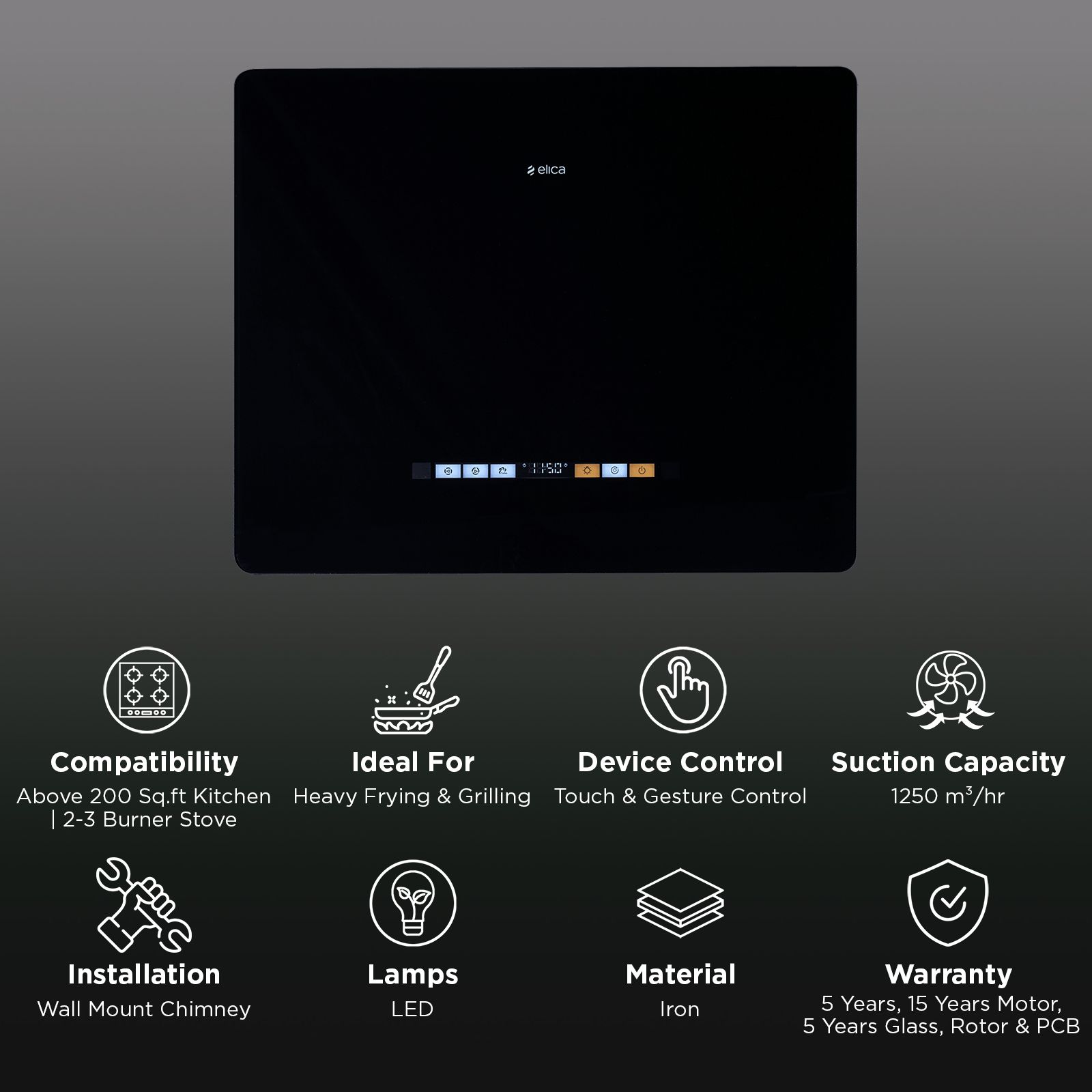 elica HOOD KITTY PLUGNPLAY BF 600 MS 60cm 1250m3/hr Ductless Auto Clean Wall Mounted Chimney with Motion Sensor (Black) elica HOOD KITTY PLUGNPLAY BF 600 MS 60cm 1250m3/hr Ductless Auto Clean Wall Mounted Chimney with Motion Sensor (Black)_3